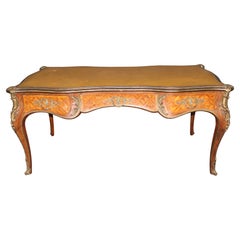 Louis XV Style Bronze Mounted French Leather Top Desk Bureau Plat