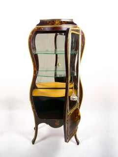 Louis XV Style Bronze Mounted Hand Painted / Decorated Curio Vitrine Cabinet