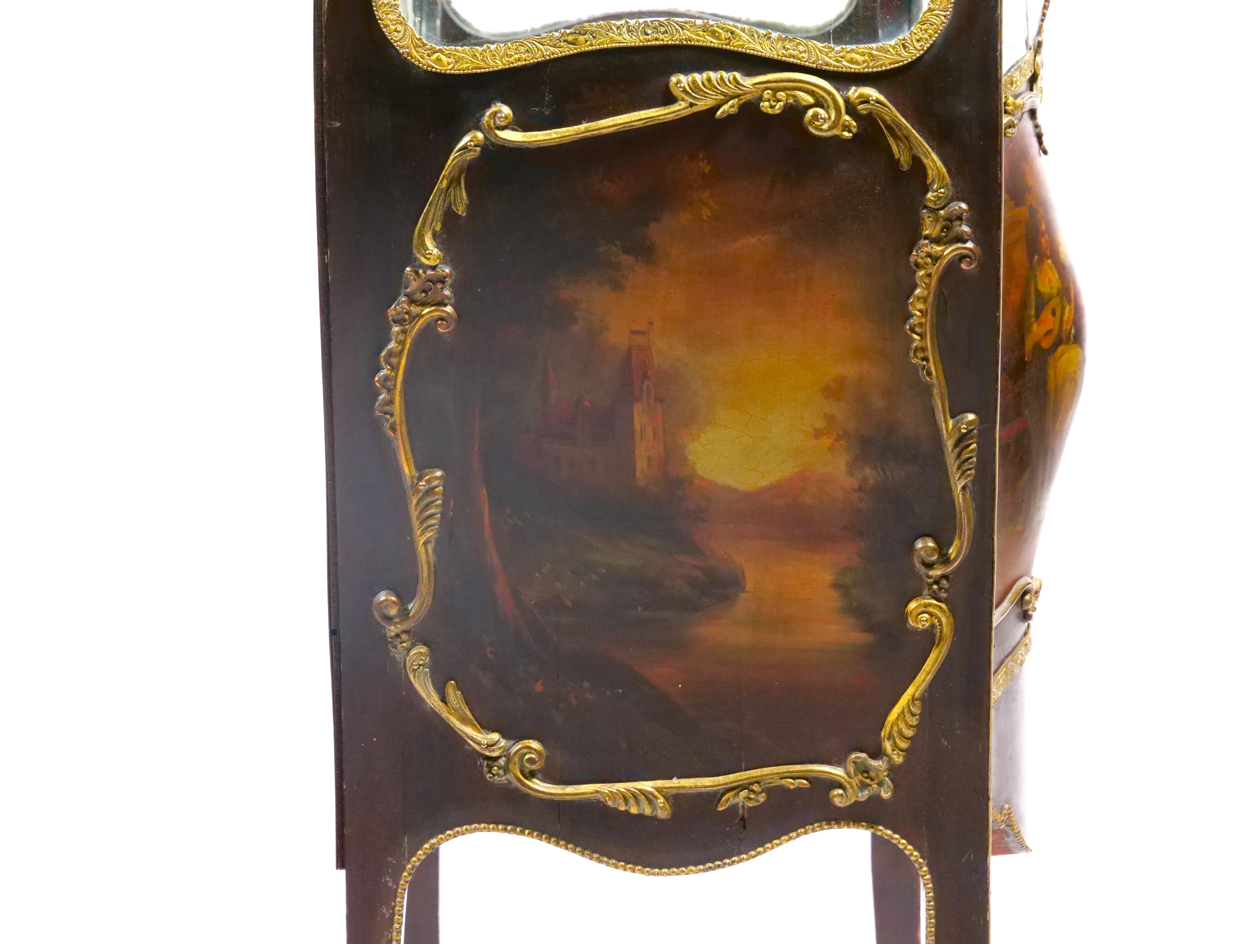 Louis XV Style Bronze Mounted Hand Painted / Decorated Curio Vitrine Cabinet For Sale 2