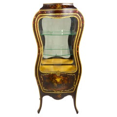 Louis XV Style Bronze Mounted Hand Painted / Decorated Curio Vitrine Cabinet
