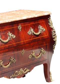 Louis XV Style Bronze Mounted Mahogany Marble Top Commode