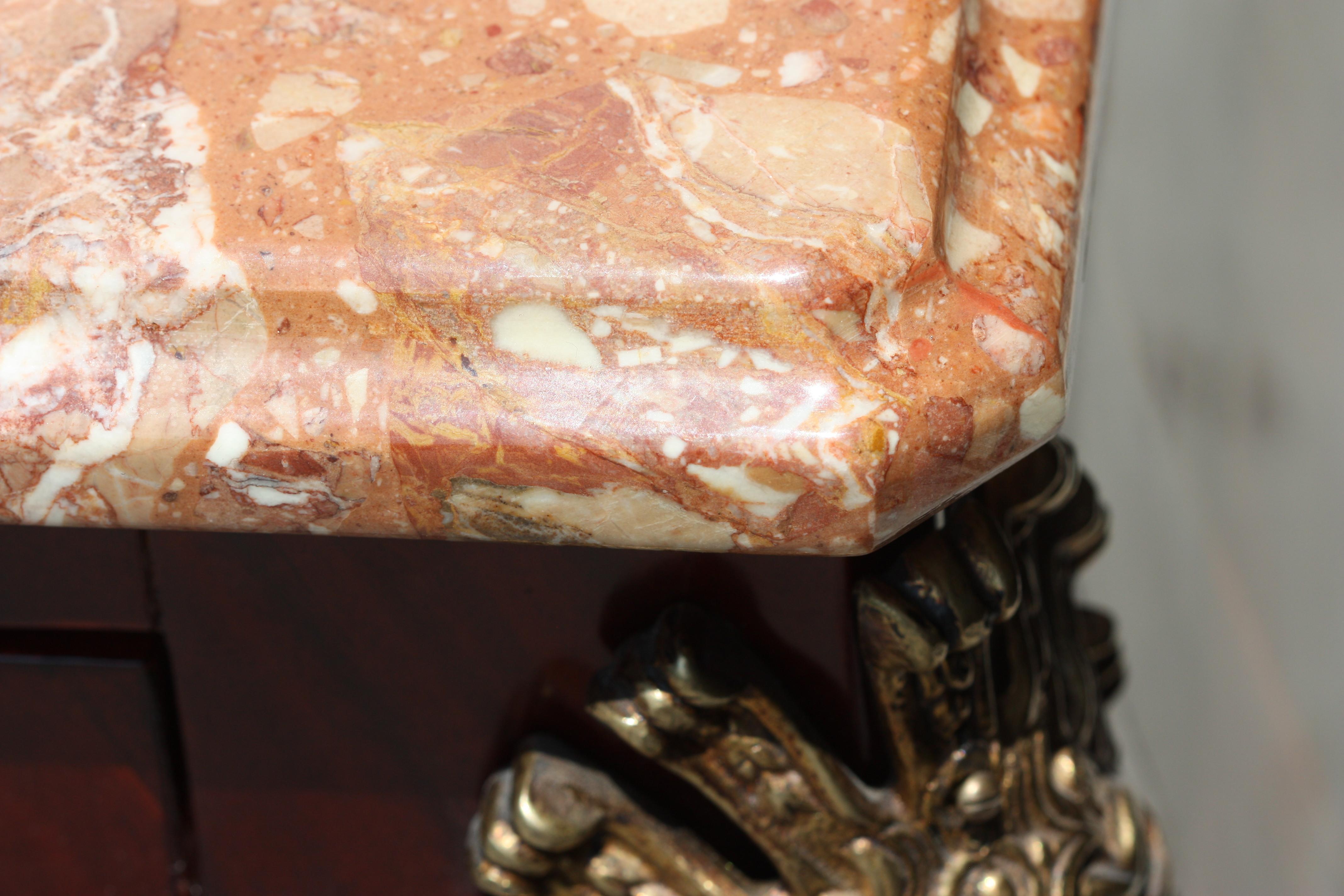 Louis XV Stil Bronze montiert Mahagoni Marmorplatte Kommode im Angebot 1