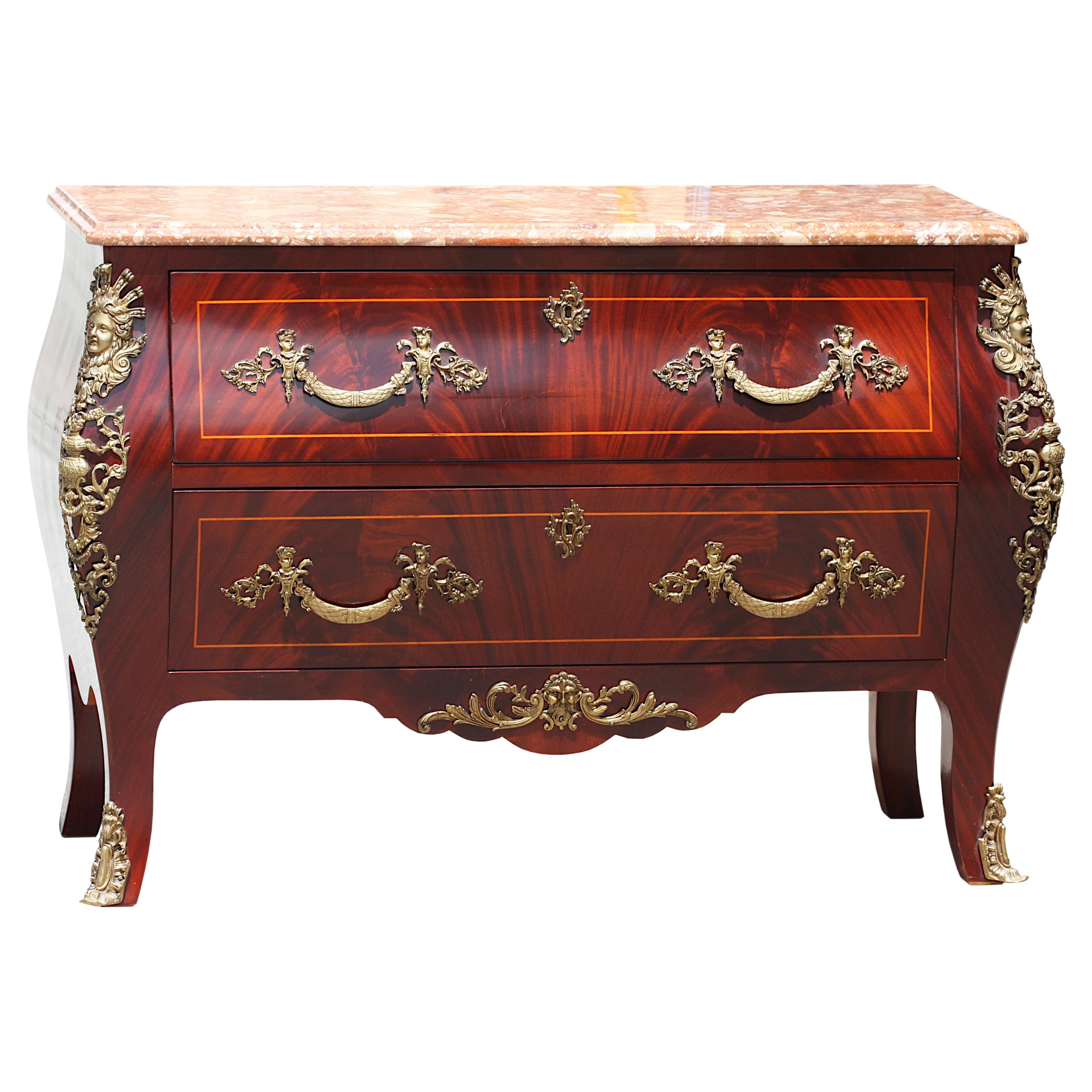Louis XV Stil Bronze montiert Mahagoni Marmorplatte Kommode im Angebot