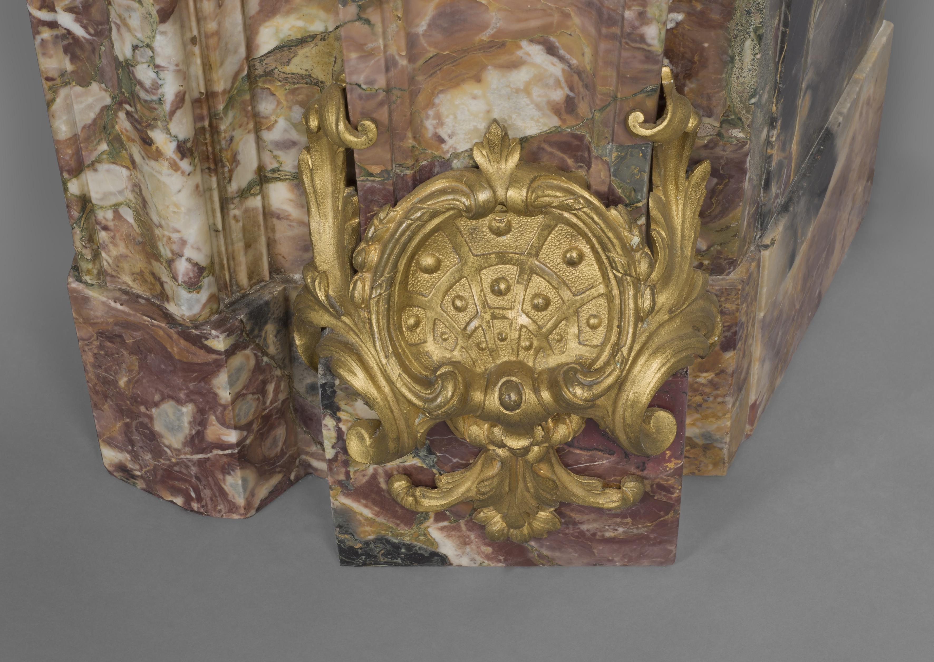 19th Century Louis XV Style Bronze-Mounted Marble Fireplace after Caffieri, circa 1860 For Sale