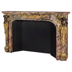 Louis XV Style Bronze-Mounted Marble Fireplace after Caffieri, circa 1860