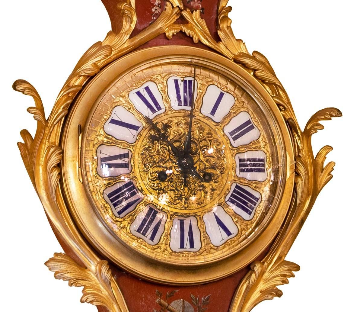 French Louis XV Style Bronze-Mounted Verni Martin Painted Clock and Sconce Garniture For Sale