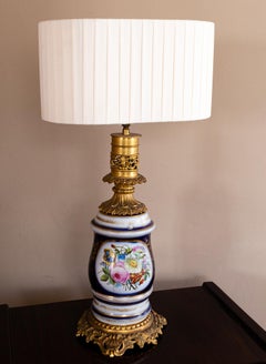 Louis XV Style Porcelain Table Lamp, Gilded Bronze, Antique, 1890