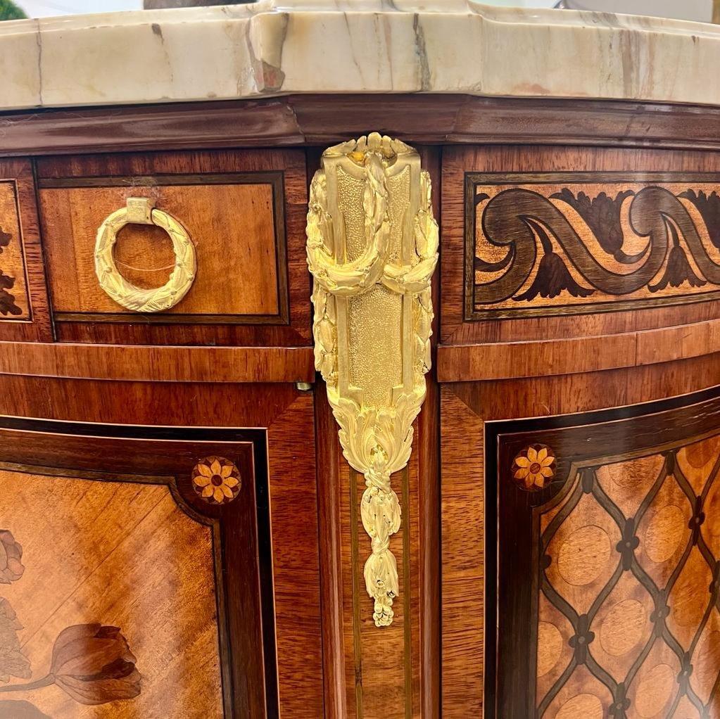 Breccia Marble Louis XV-Style Buffet with Floral Marquetry from the Napoleon III era For Sale