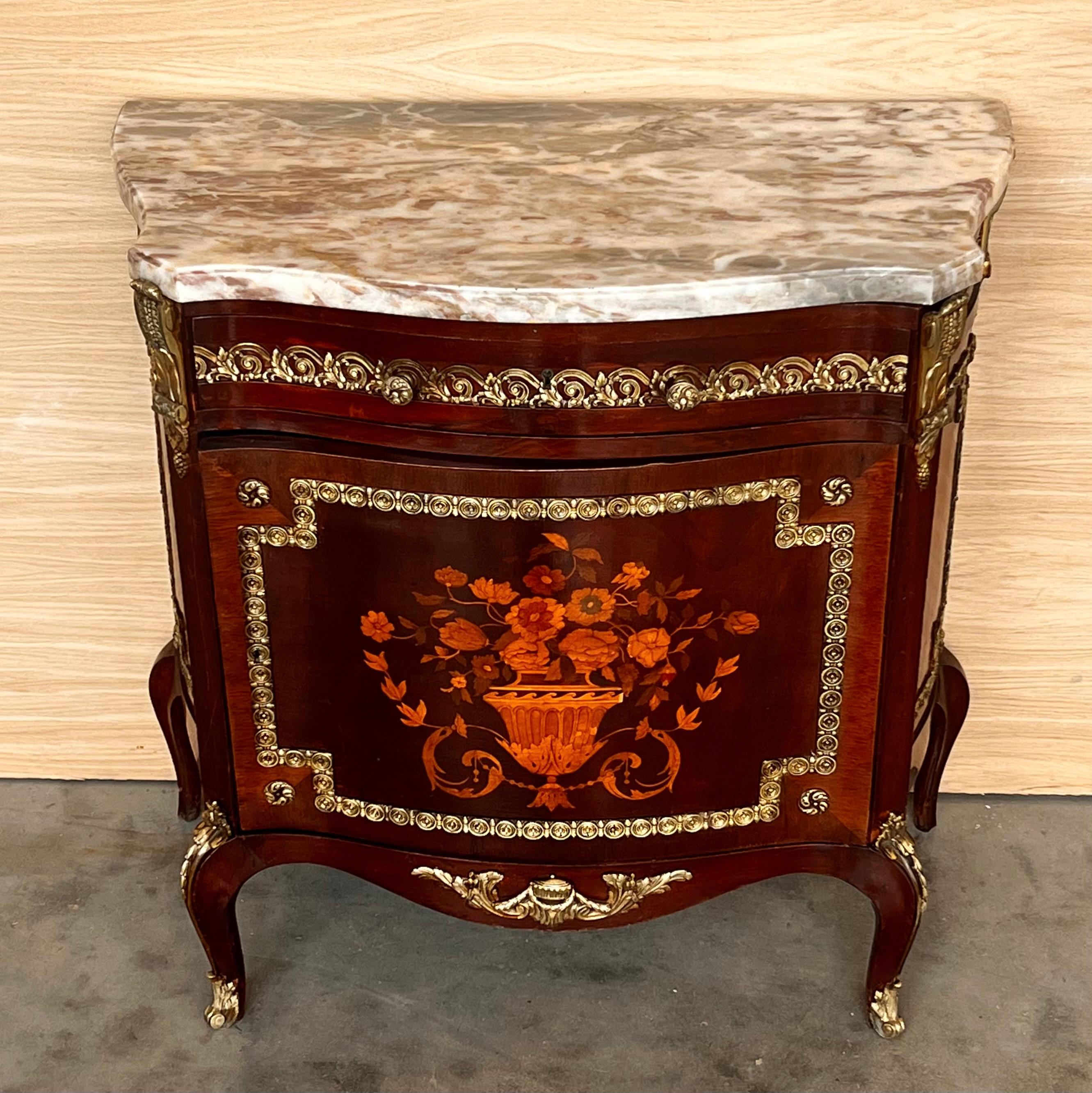 French Louis XV-Style Buffet with Floral Marquetry with drawer and door For Sale