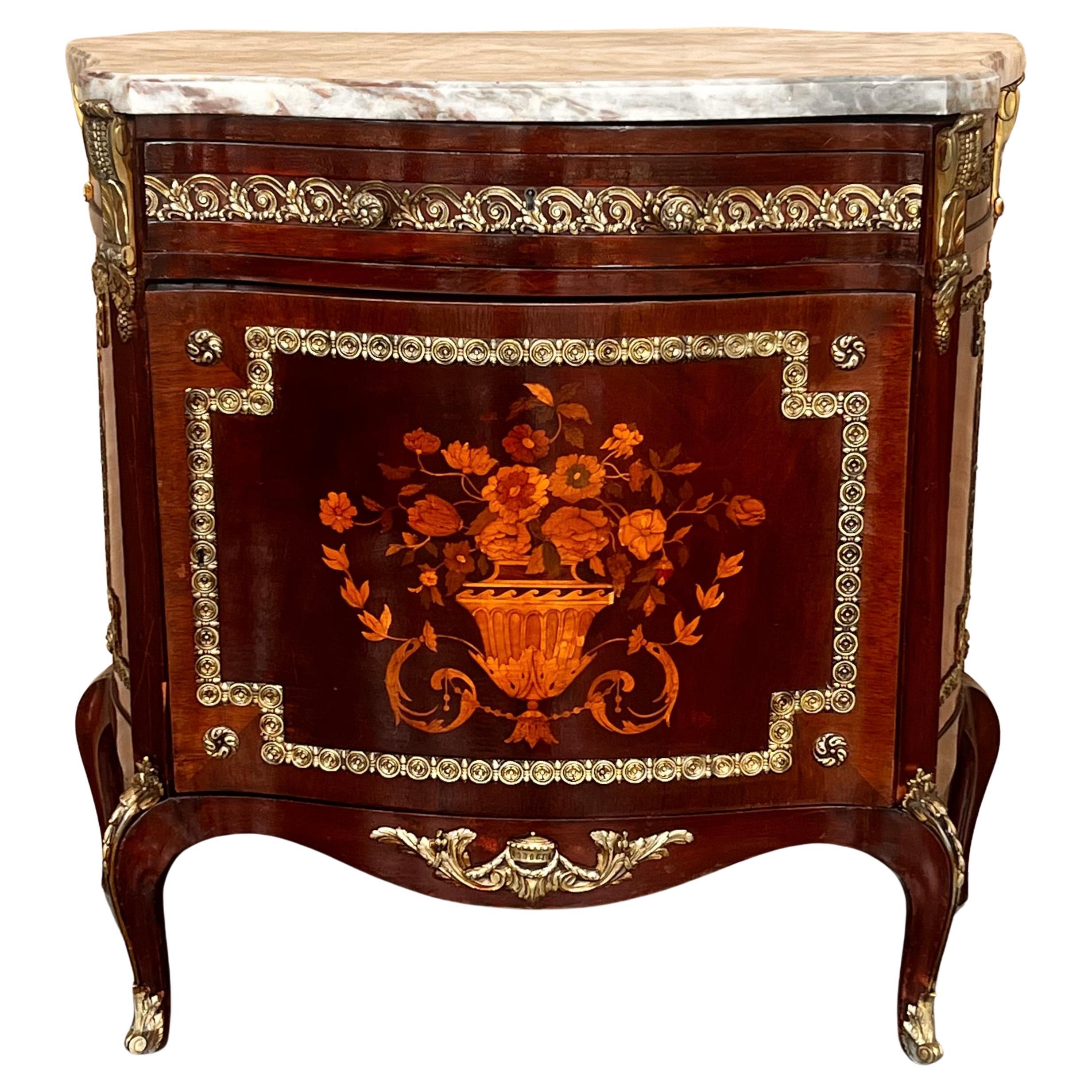 Louis XV-Style Buffet with Floral Marquetry with drawer and door For Sale