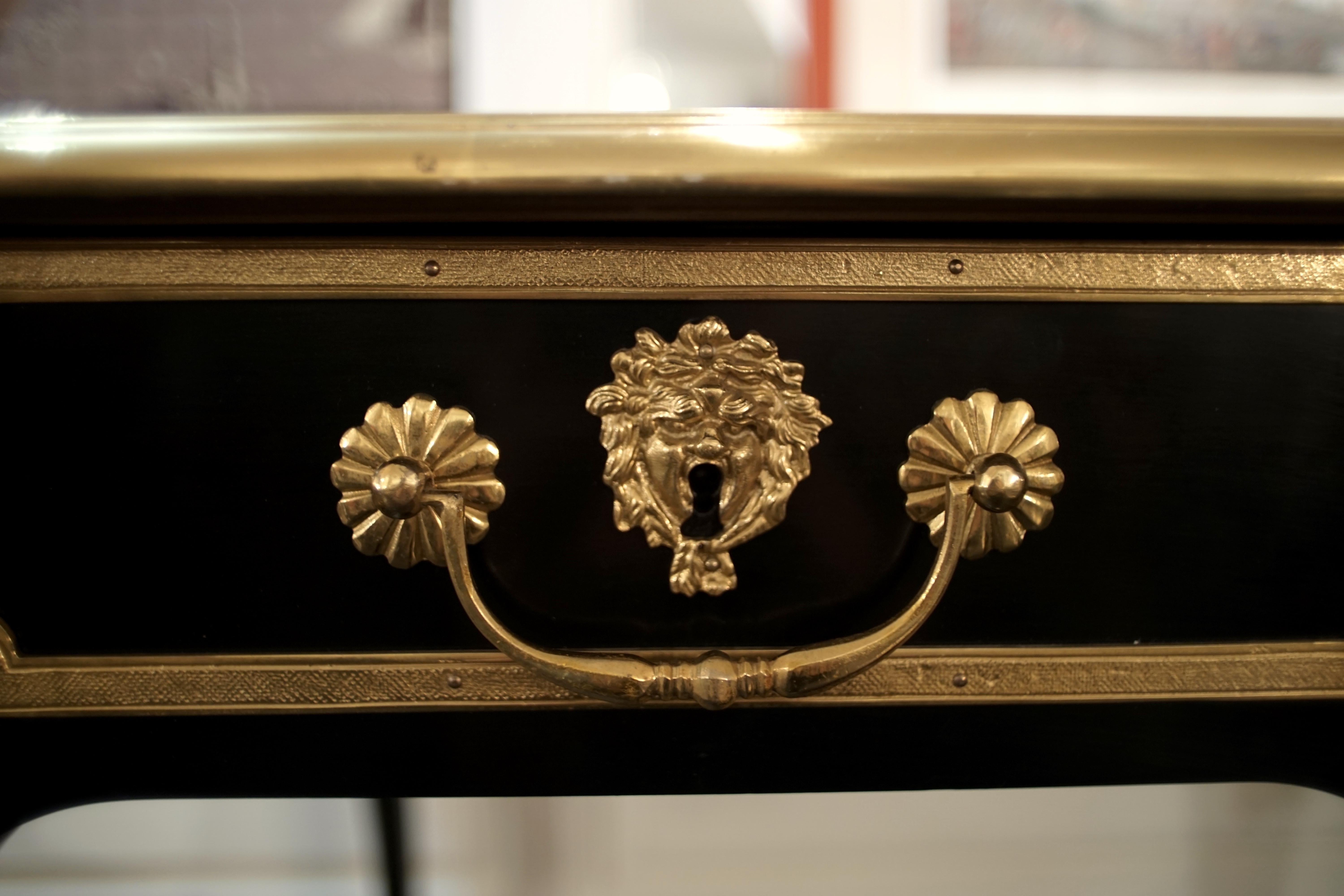 Louis XV Style Bureau Plat Desk, Black with Gilded Bronze Details 3