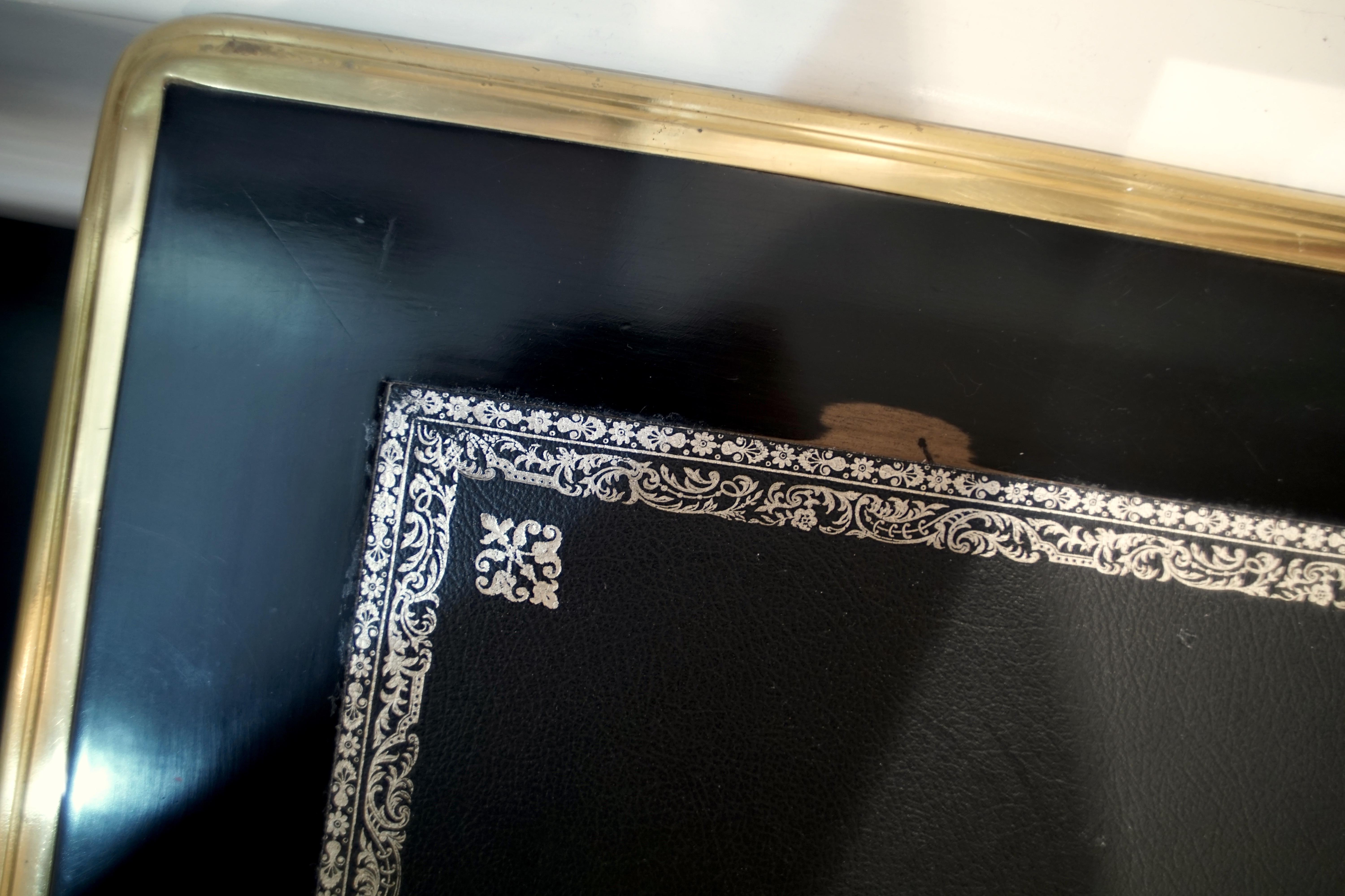 Louis XV Style Bureau Plat Desk, Black with Gilded Bronze Details 11
