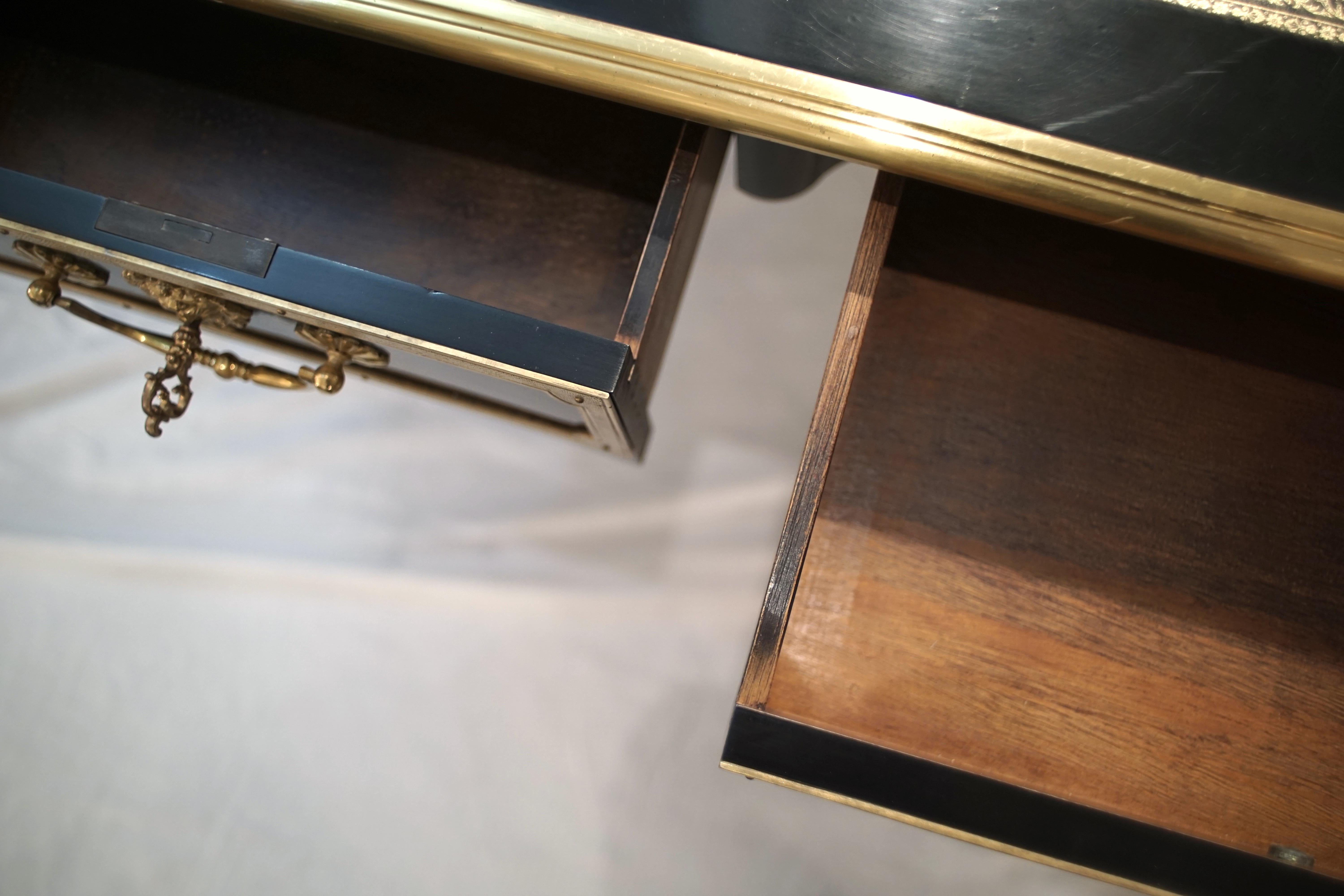 Louis XV Style Bureau Plat Desk, Black with Gilded Bronze Details 13