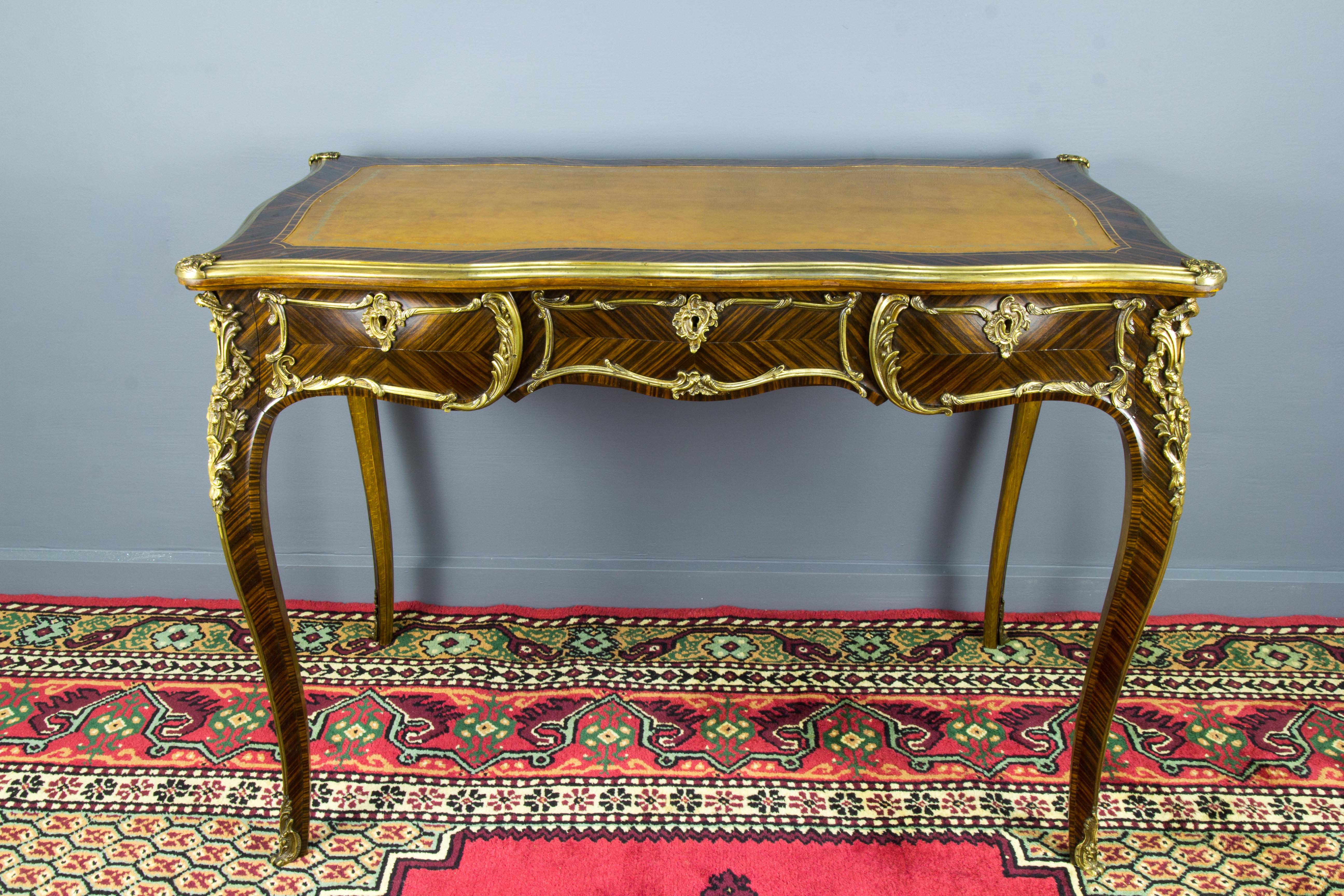 European Louis XV Style Bureau Plat or Writing Desk with Bronze Mounts For Sale