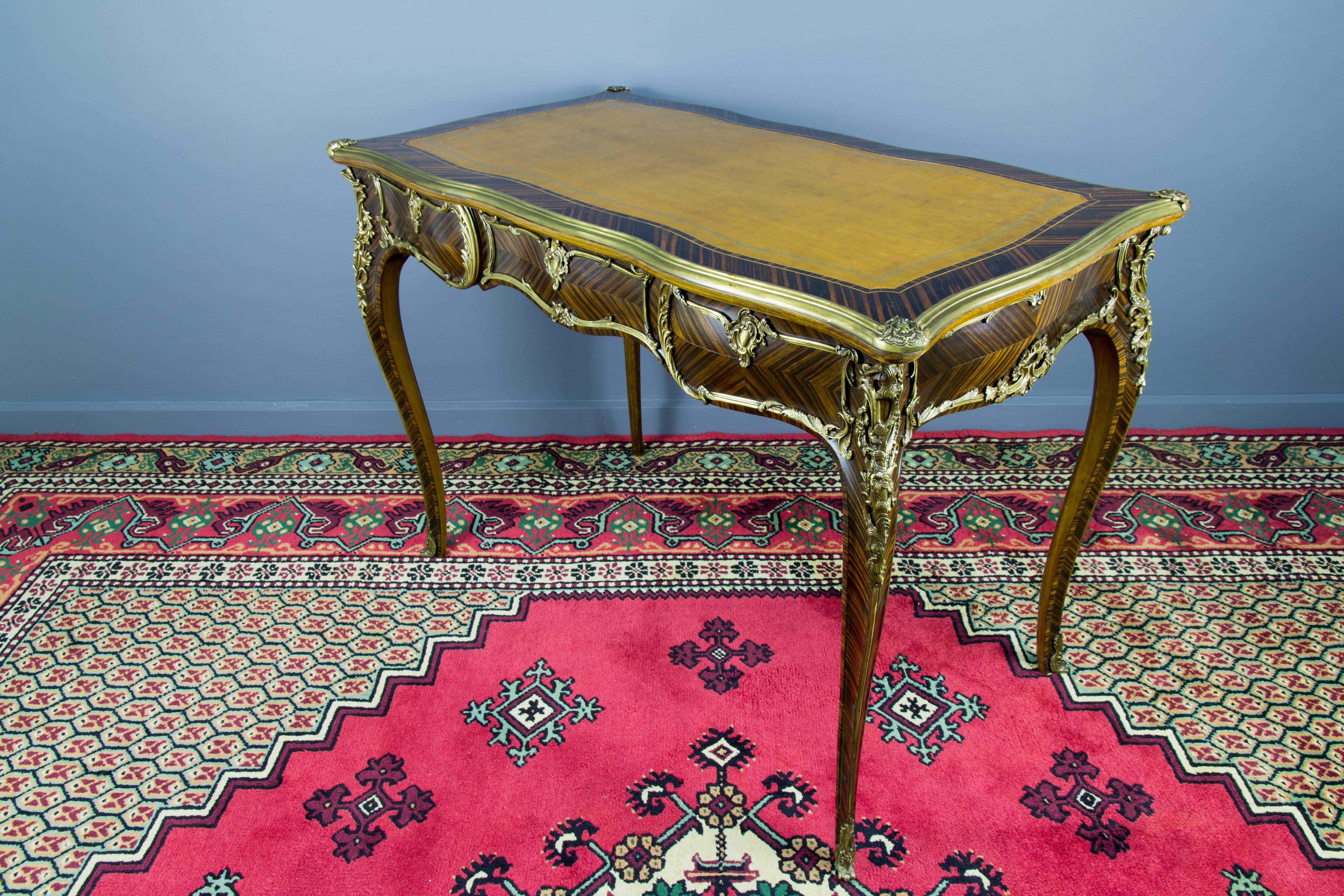 Mid-20th Century Louis XV Style Bureau Plat or Writing Desk with Bronze Mounts For Sale