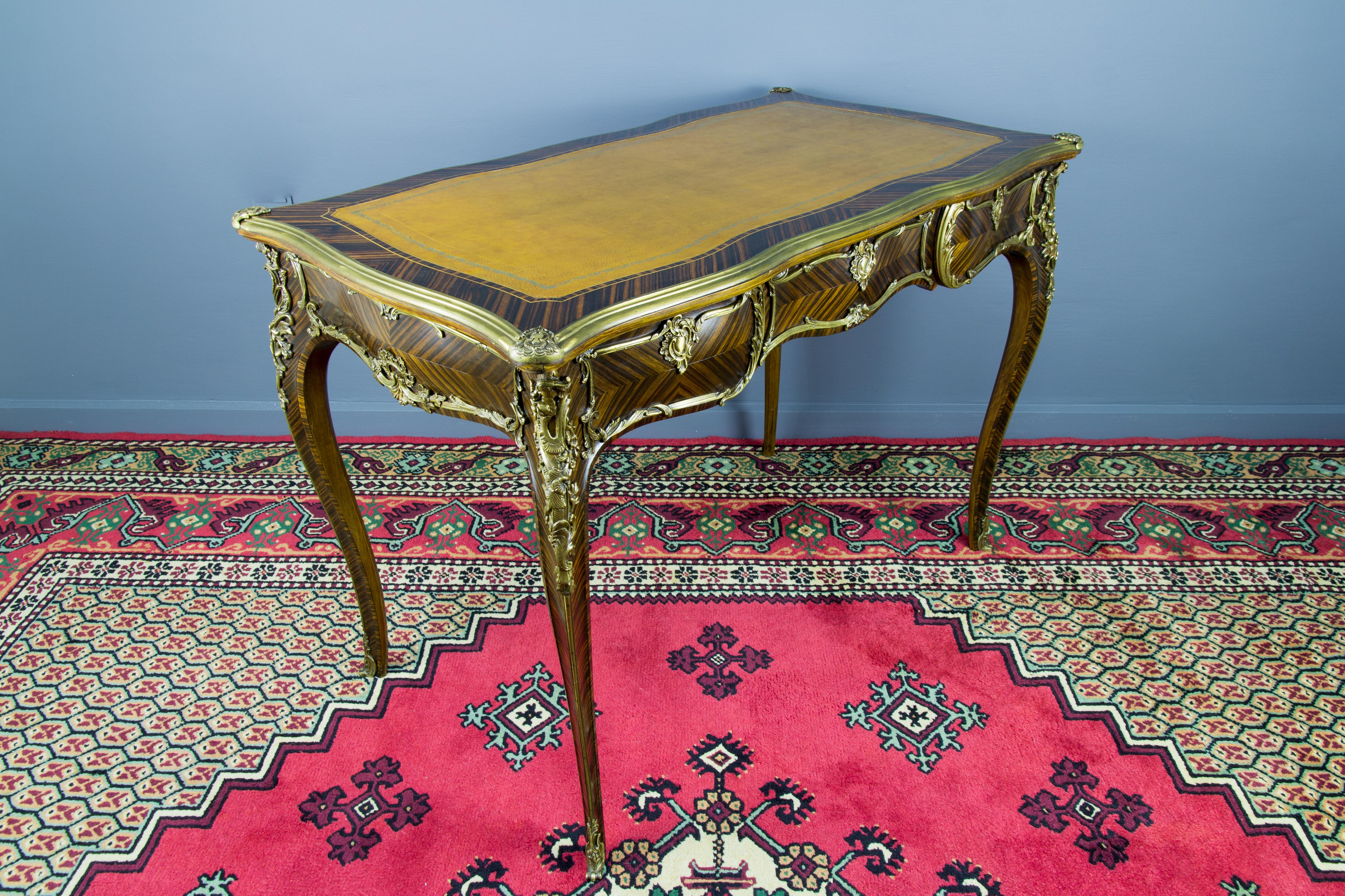 Louis XV Style Bureau Plat or Writing Desk with Bronze Mounts For Sale 13