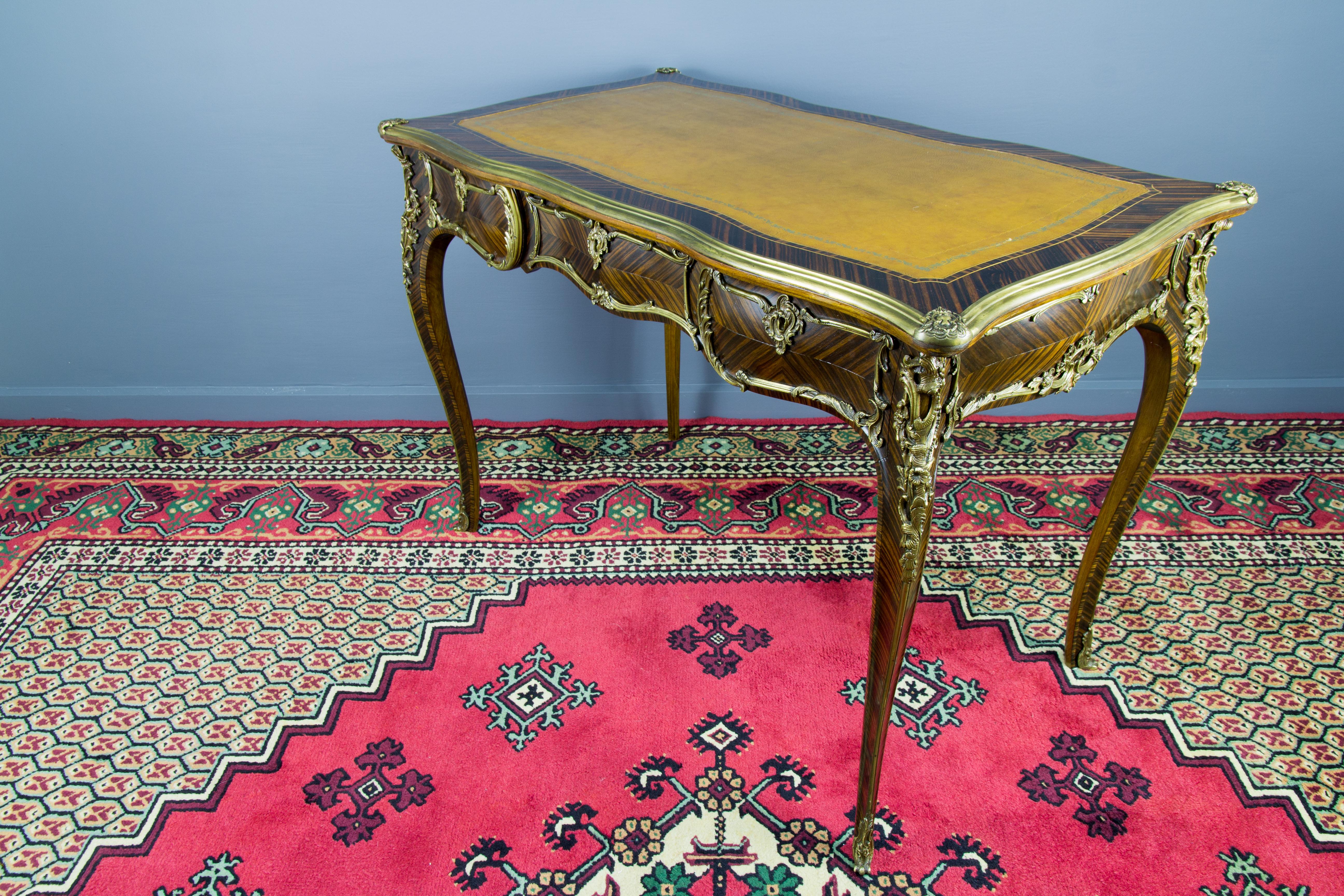 Louis XV Style Bureau Plat or Writing Desk with Bronze Mounts For Sale 1