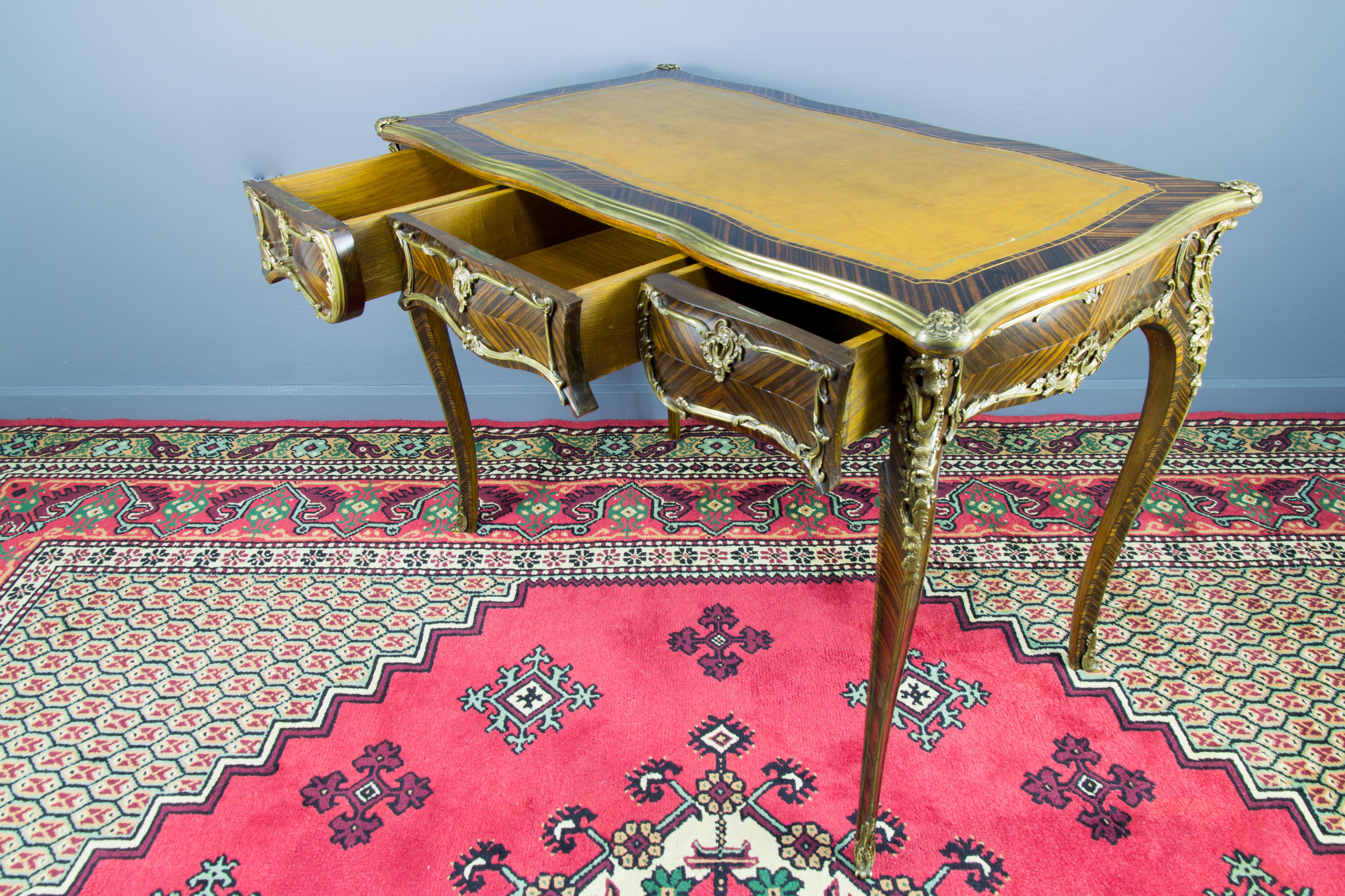 Louis XV Style Bureau Plat or Writing Desk with Bronze Mounts For Sale 2