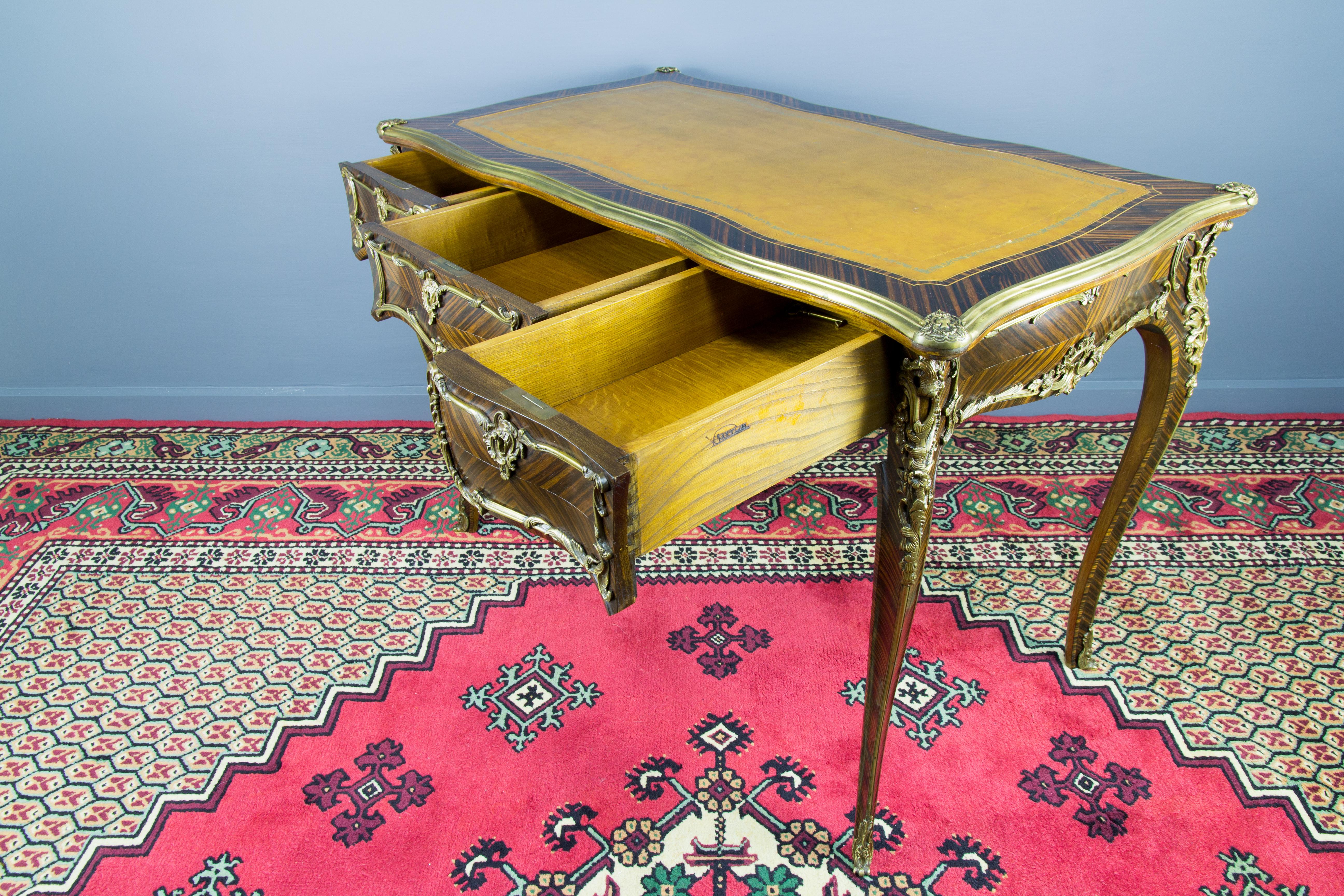 Louis XV Style Bureau Plat or Writing Desk with Bronze Mounts For Sale 3