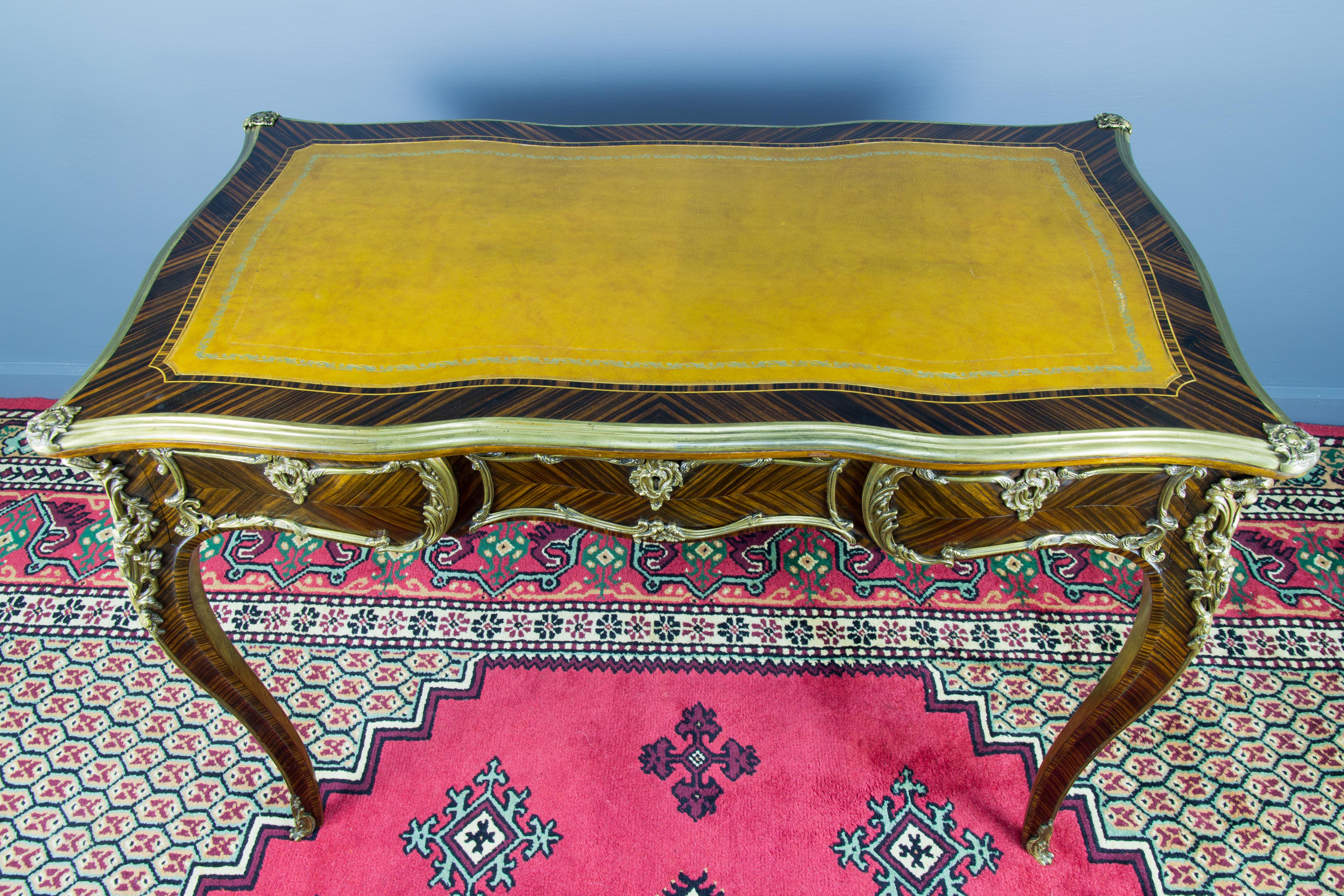 Louis XV Style Bureau Plat or Writing Desk with Bronze Mounts For Sale 8