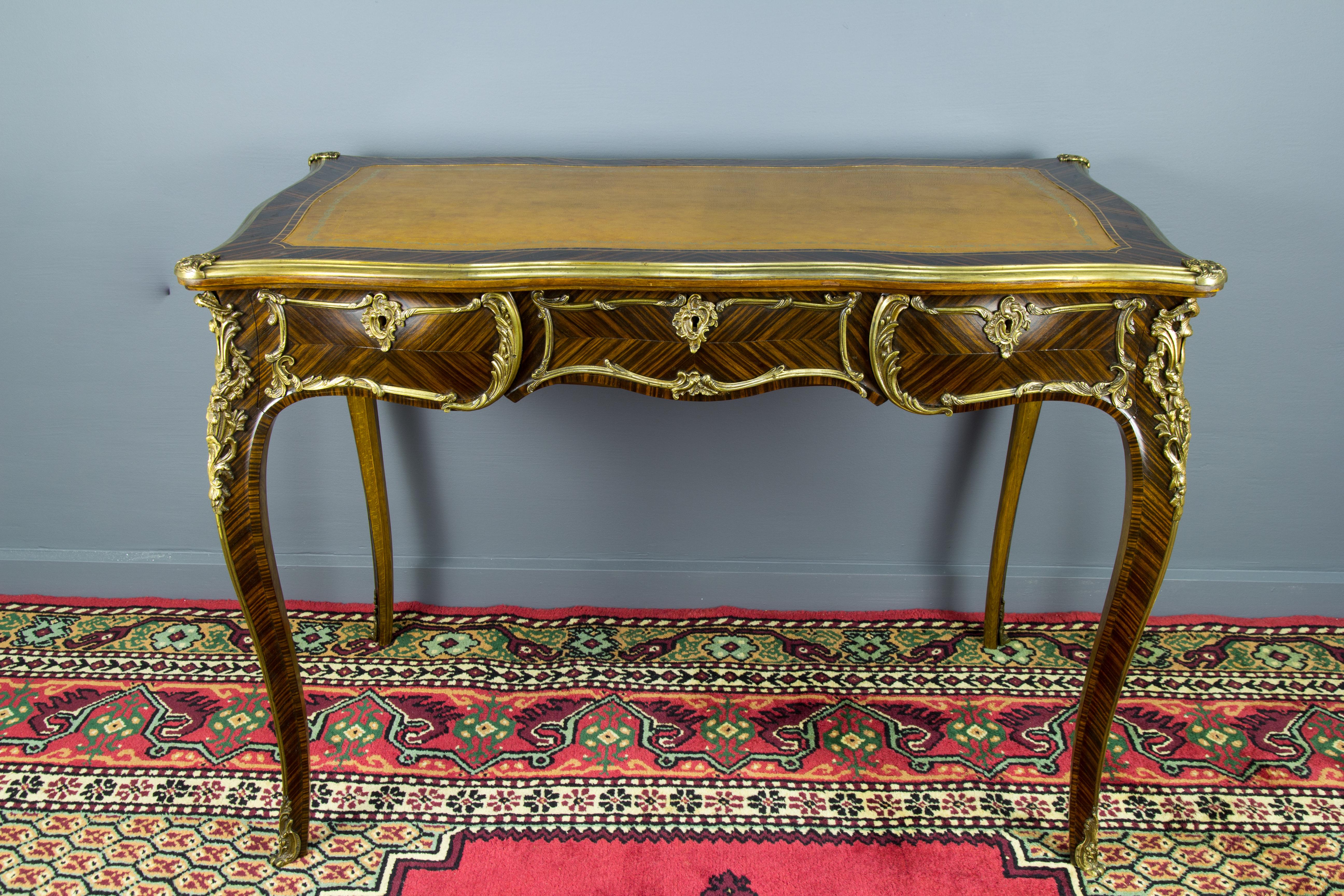 Louis XV Style Bureau Plat or Writing Desk with Bronze Mounts For Sale 12