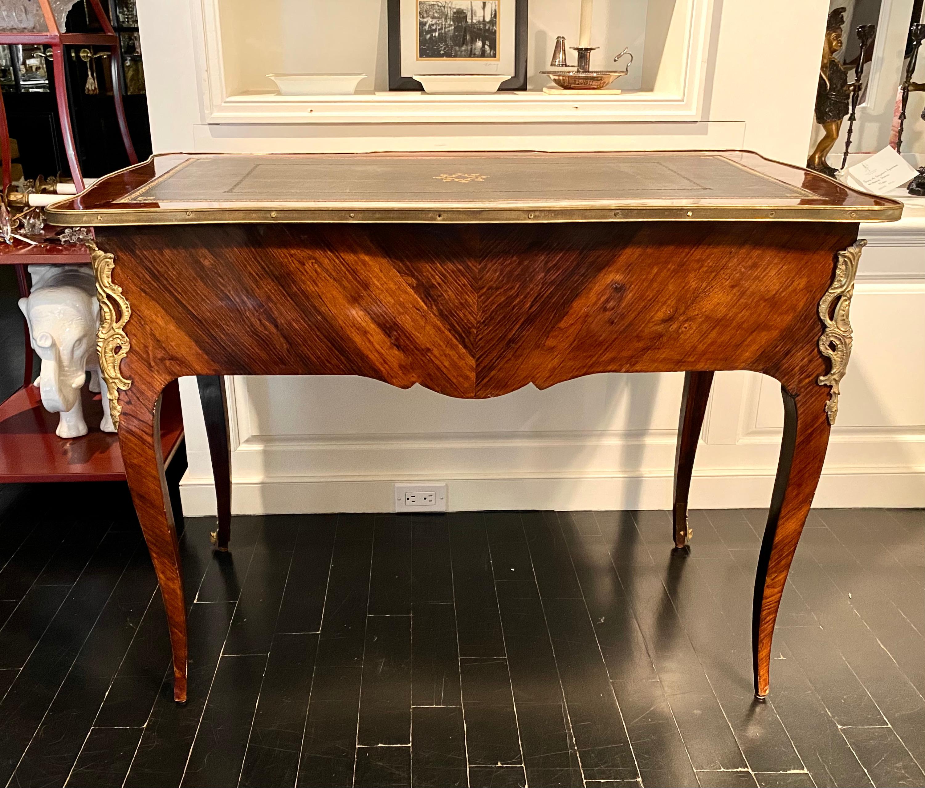 Gilt Louis XV Style Bureau Plat Writing Desk, Rosewood and Ormulu For Sale