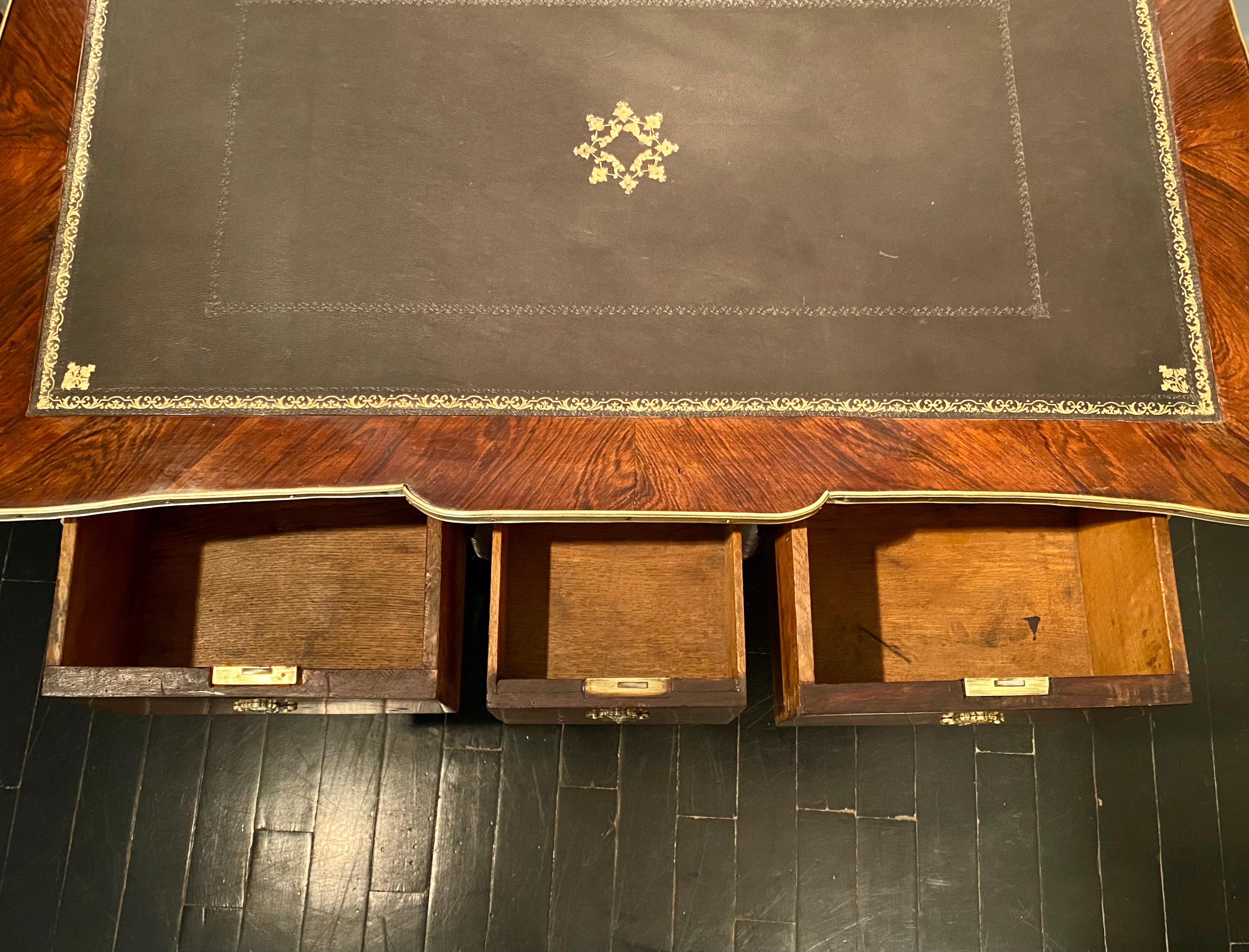 19th Century Louis XV Style Bureau Plat Writing Desk, Rosewood and Ormulu For Sale