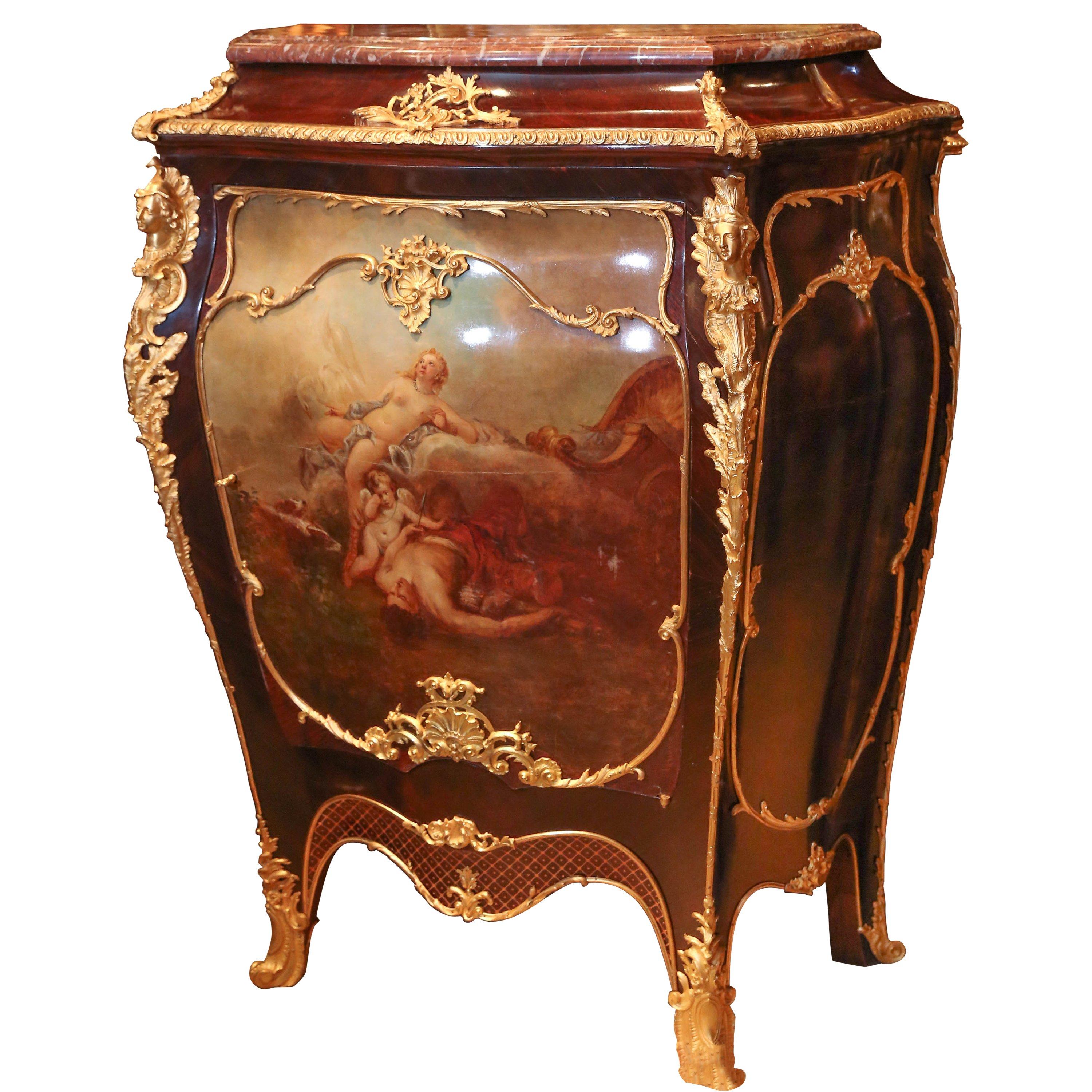 Louis XV Style Cabinet, Painted, Marble top