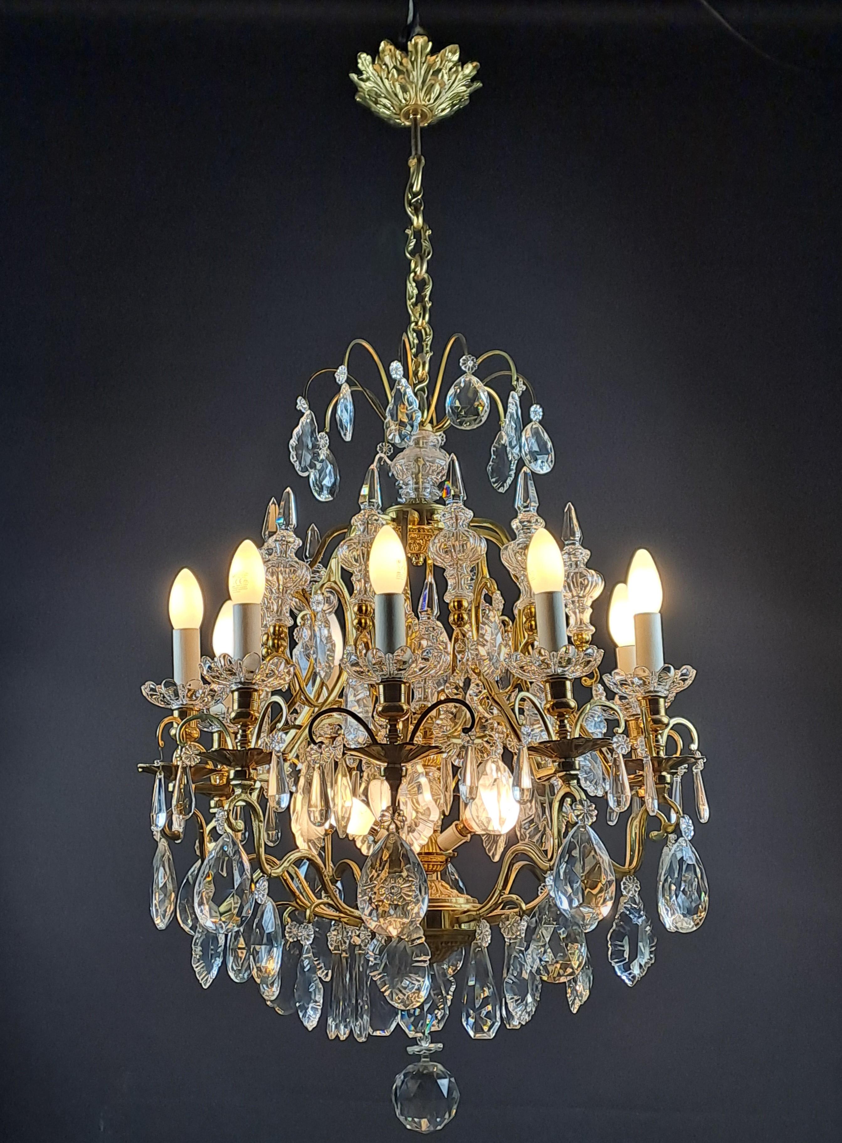 French Louis XV Style Cage Chandelier In Gilded Bronze And Baccarat Crystal For Sale