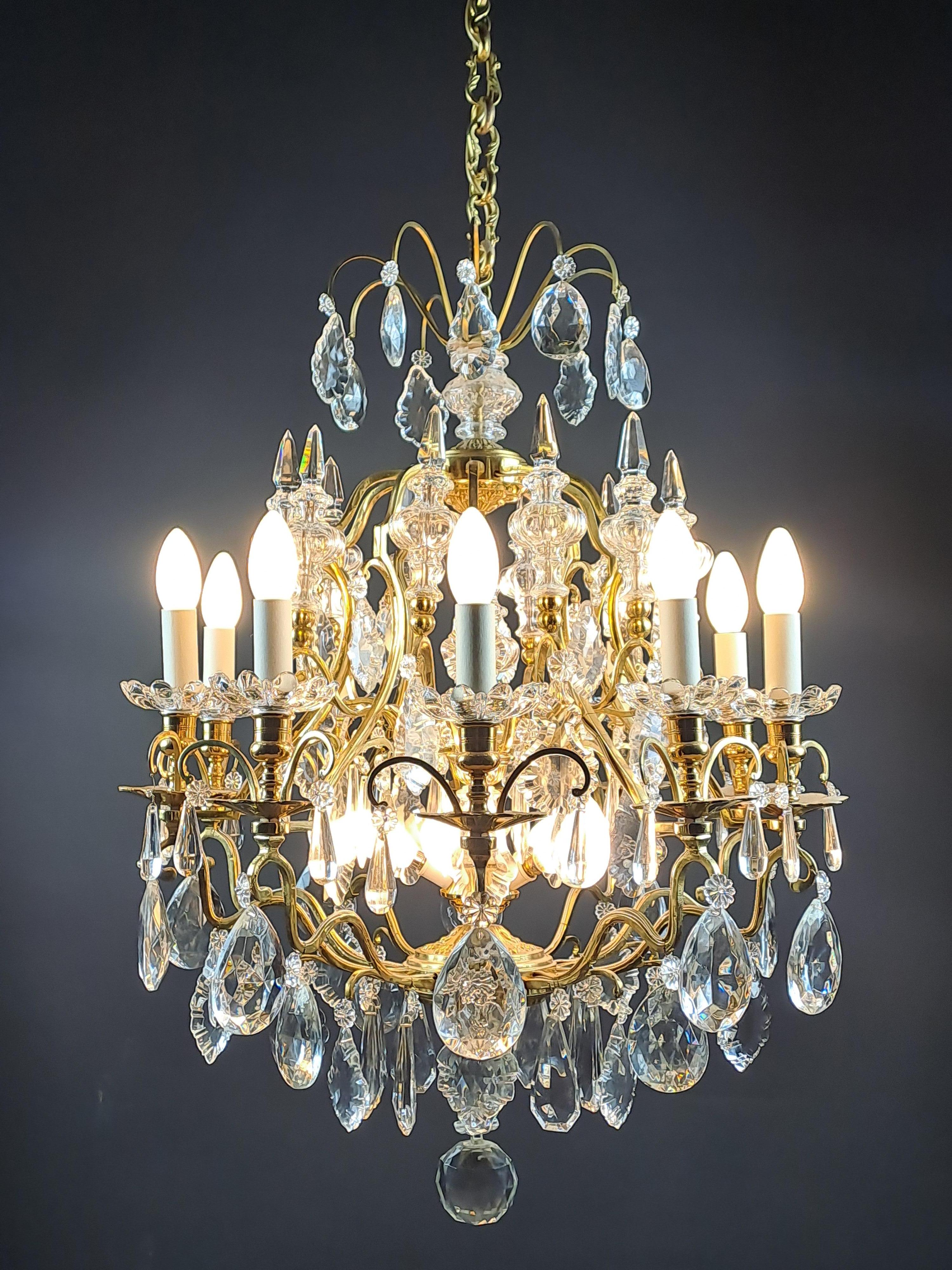 Gilt Louis XV Style Cage Chandelier In Gilded Bronze And Baccarat Crystal For Sale