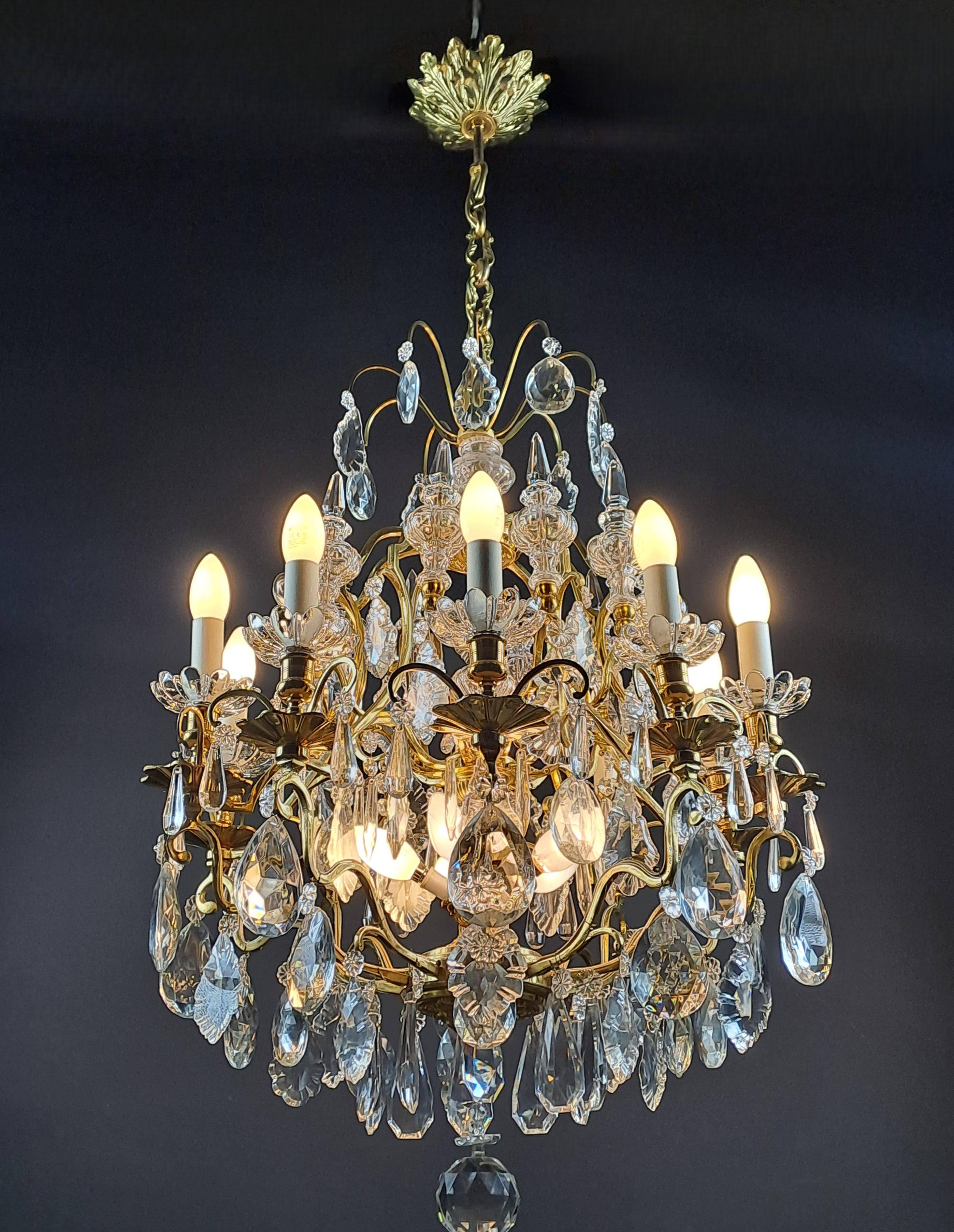 Louis XV Style Cage Chandelier In Gilded Bronze And Baccarat Crystal In Good Condition For Sale In BARSAC, FR