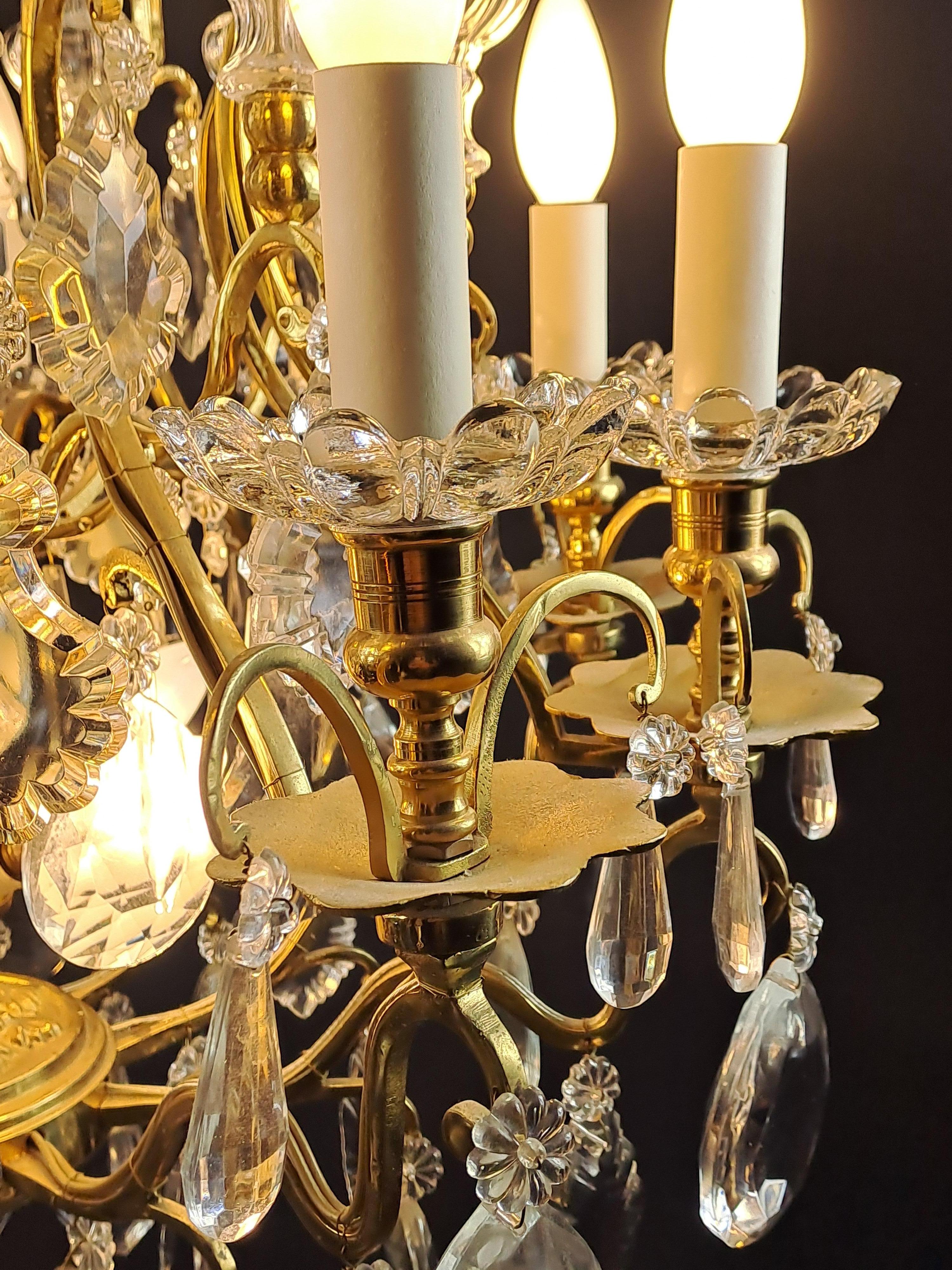20th Century Louis XV Style Cage Chandelier In Gilded Bronze And Baccarat Crystal For Sale