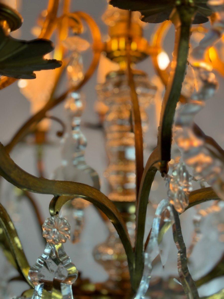 Metallo Lampadario a gabbia in stile Luigi XV in bronzo dorato con nappe Circa 1920 in vendita