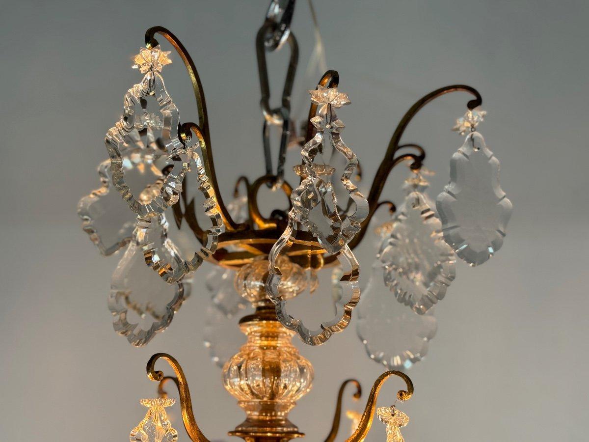 Lampadario a gabbia in stile Luigi XV in bronzo dorato con nappe Circa 1920 in vendita 1