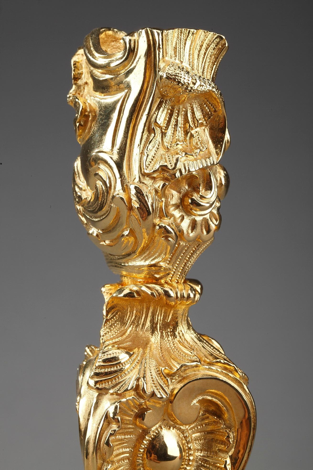 Louis XV Style Candlesticks in Gilt Bronze 5