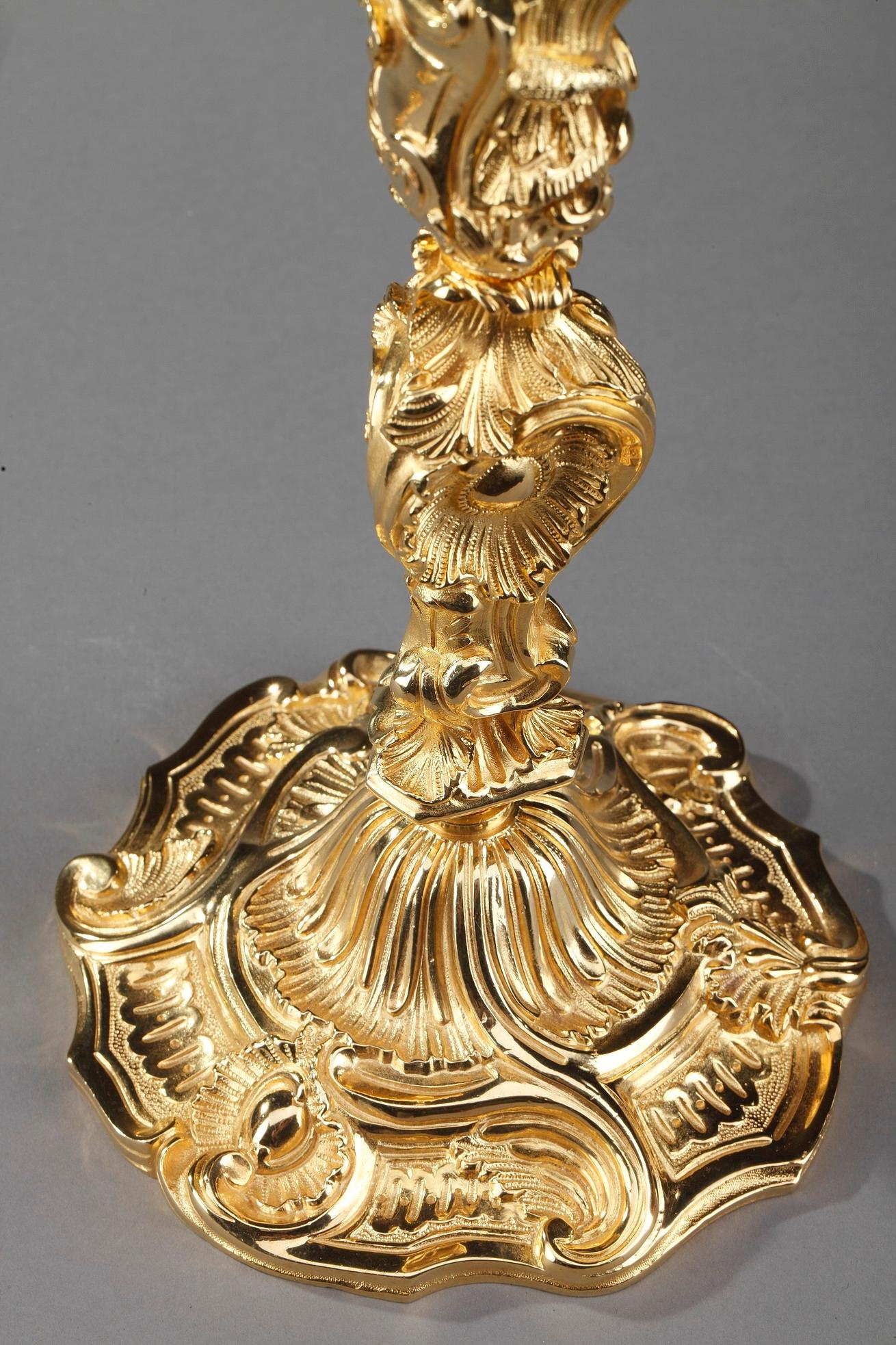 Louis XV Style Candlesticks in Gilt Bronze 7