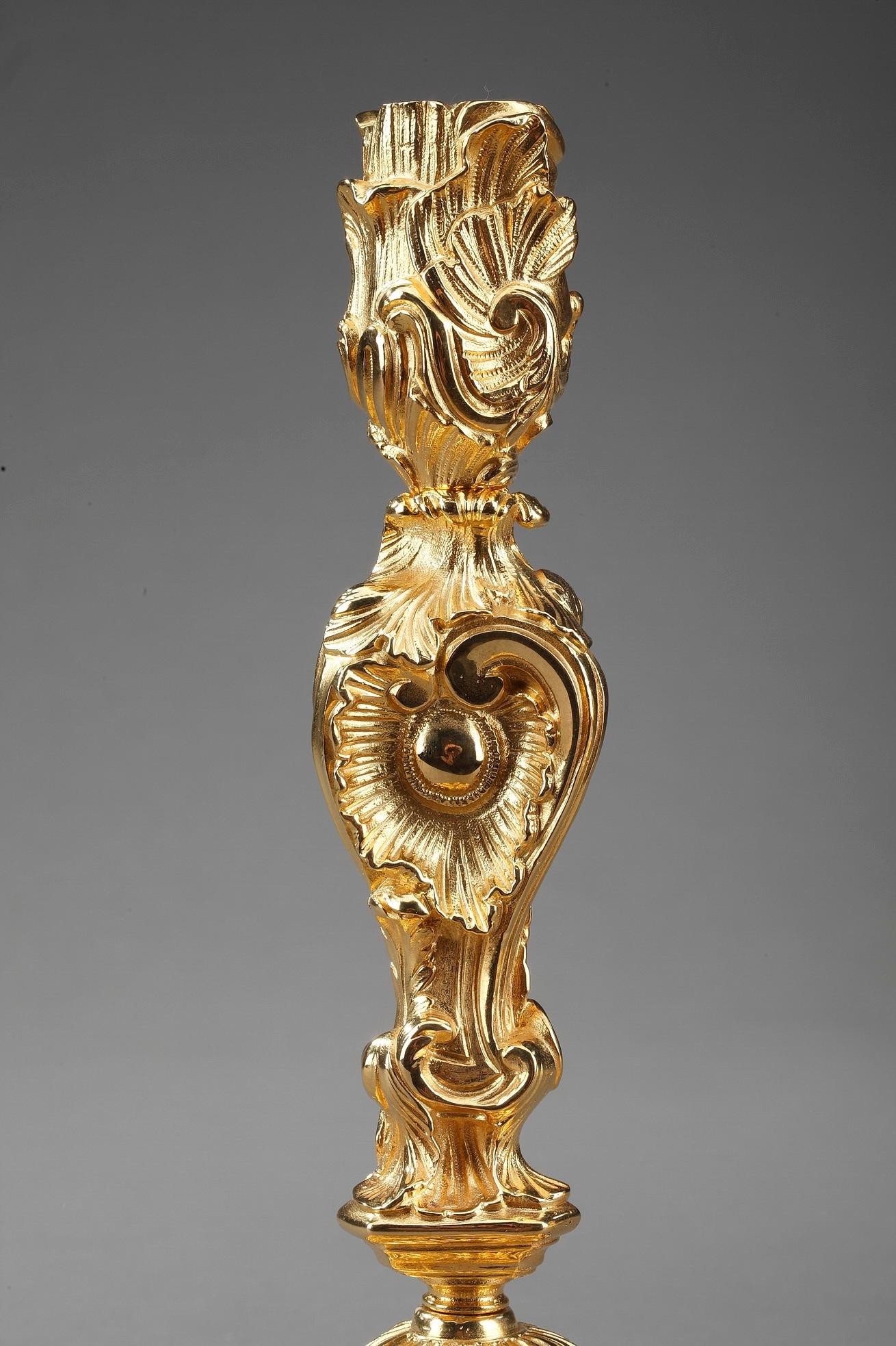 19th Century Louis XV Style Candlesticks in Gilt Bronze