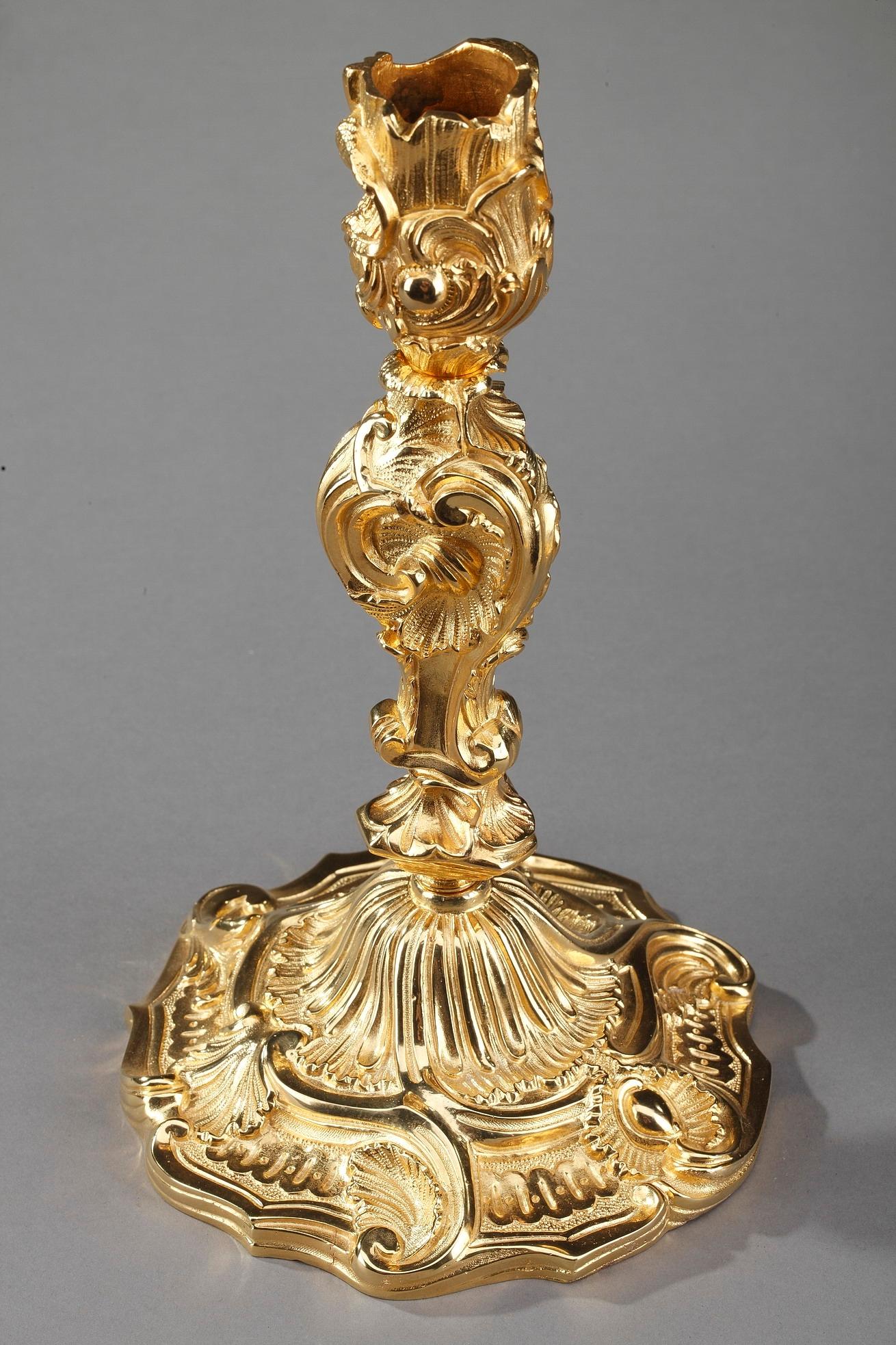 Louis XV Style Candlesticks in Gilt Bronze 2