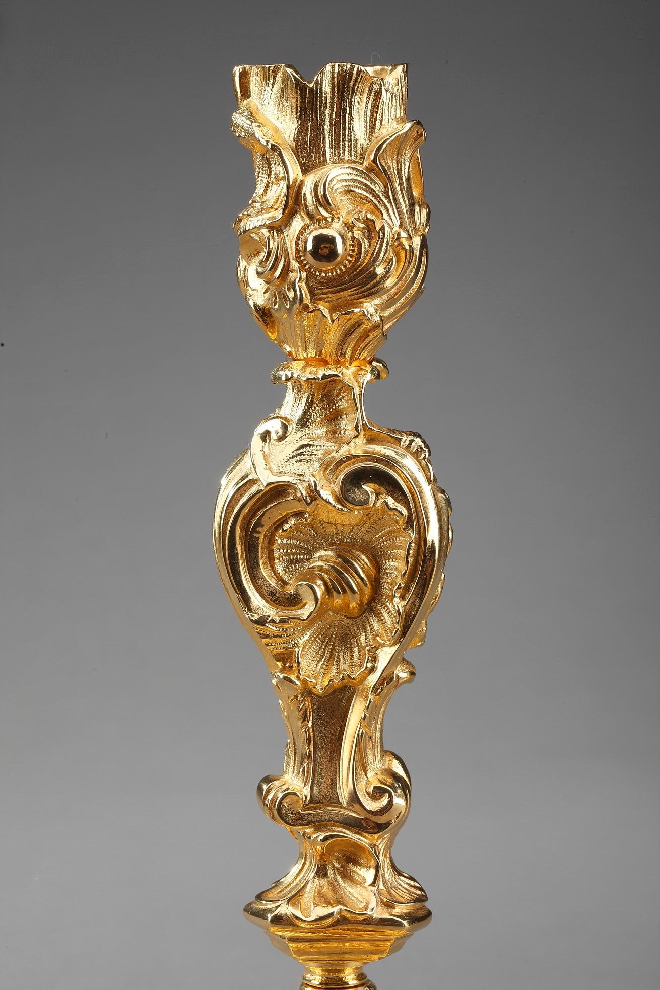 Louis XV Style Candlesticks in Gilt Bronze 4