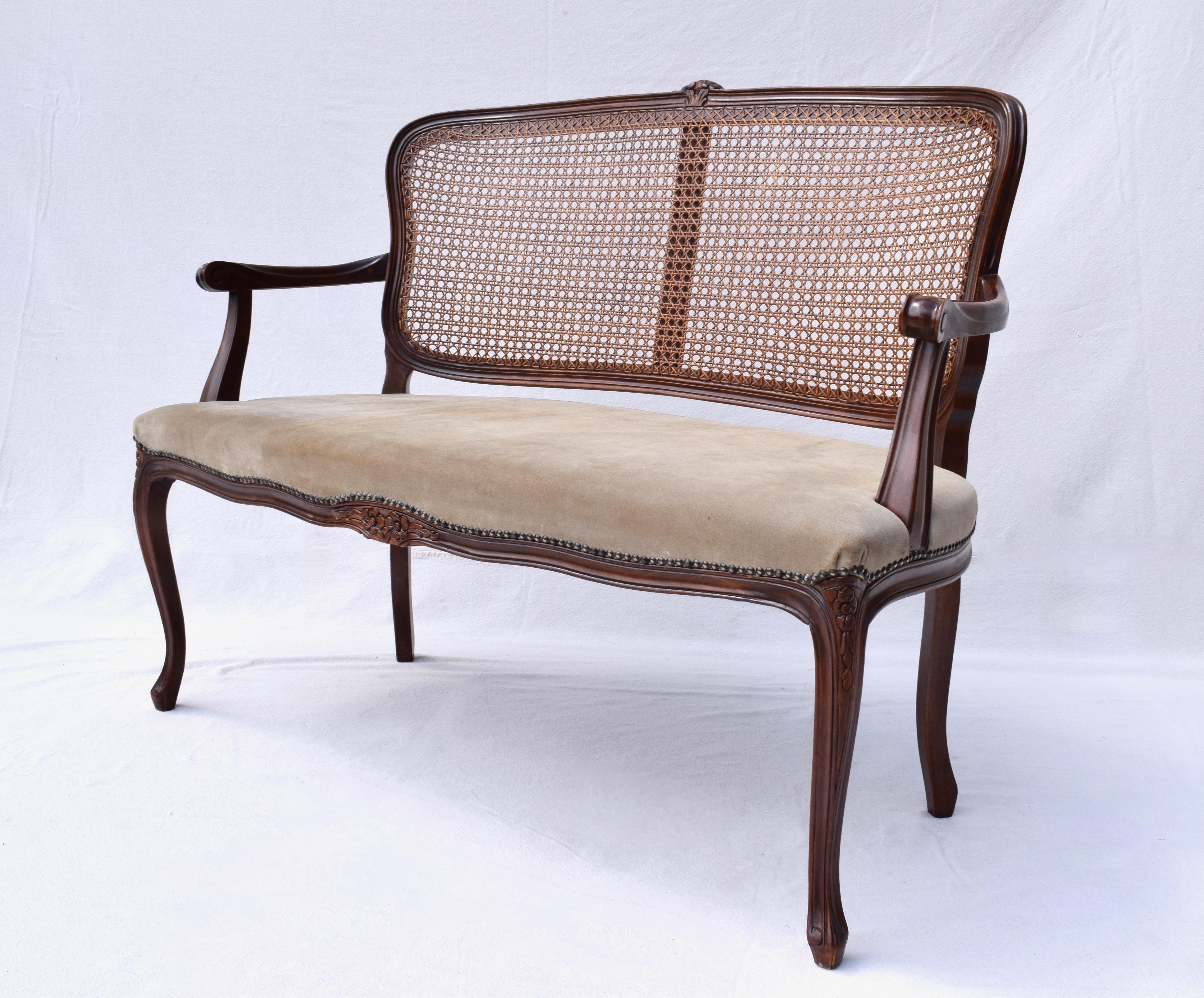 Brass Louis XV Style Cane Back Settee
