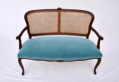 Louis XV Style Cane Back Settee in Mohair