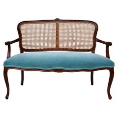 Louis XV Style Cane Back Settee in Mohair