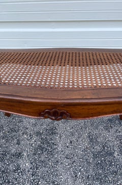 Louis XV Style Caned Seat Bench, Fruitwood, French Design, Circa 1950s