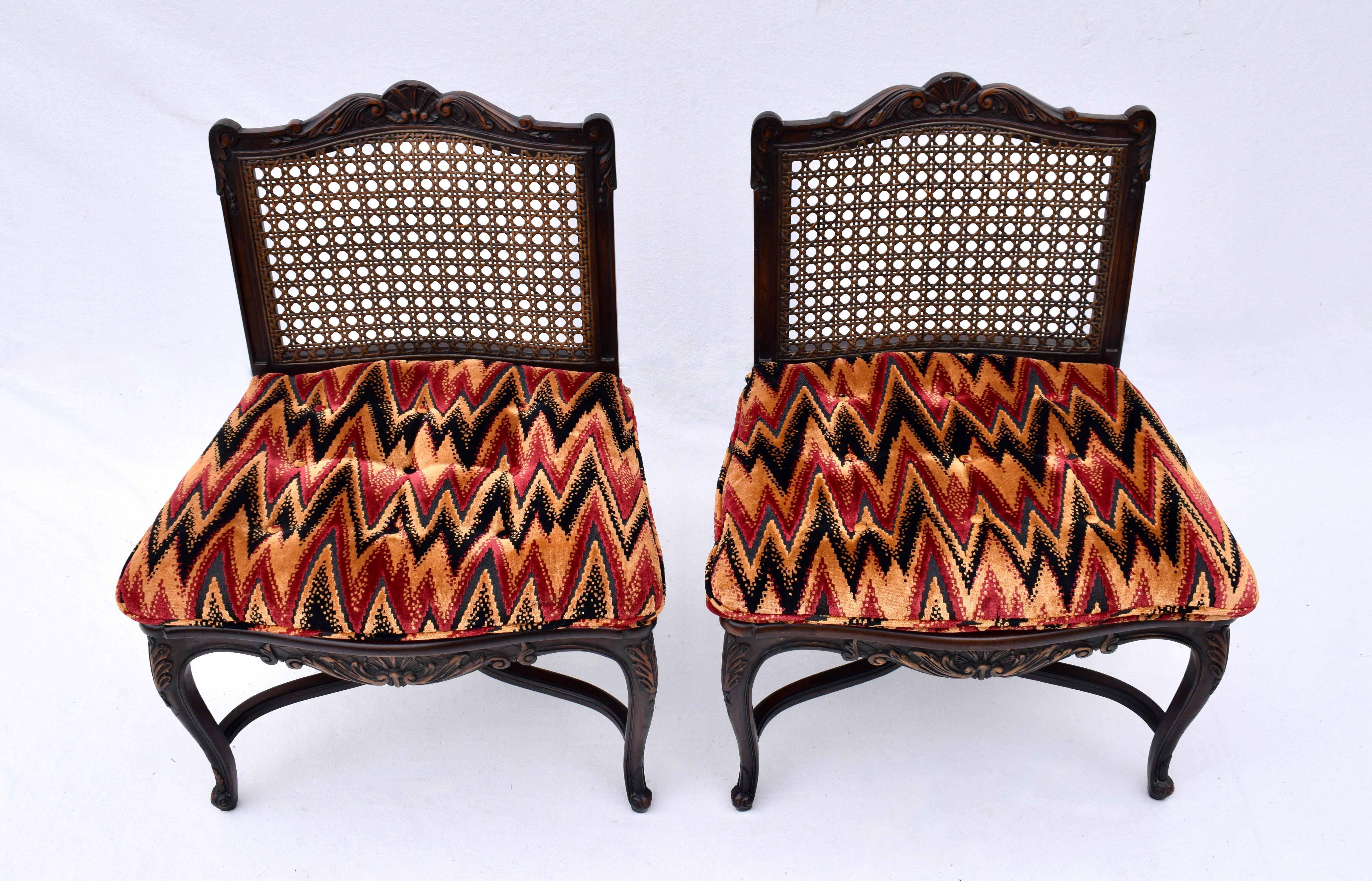French Provincial Louis XV Style Caned Slipper Chairs For Sale