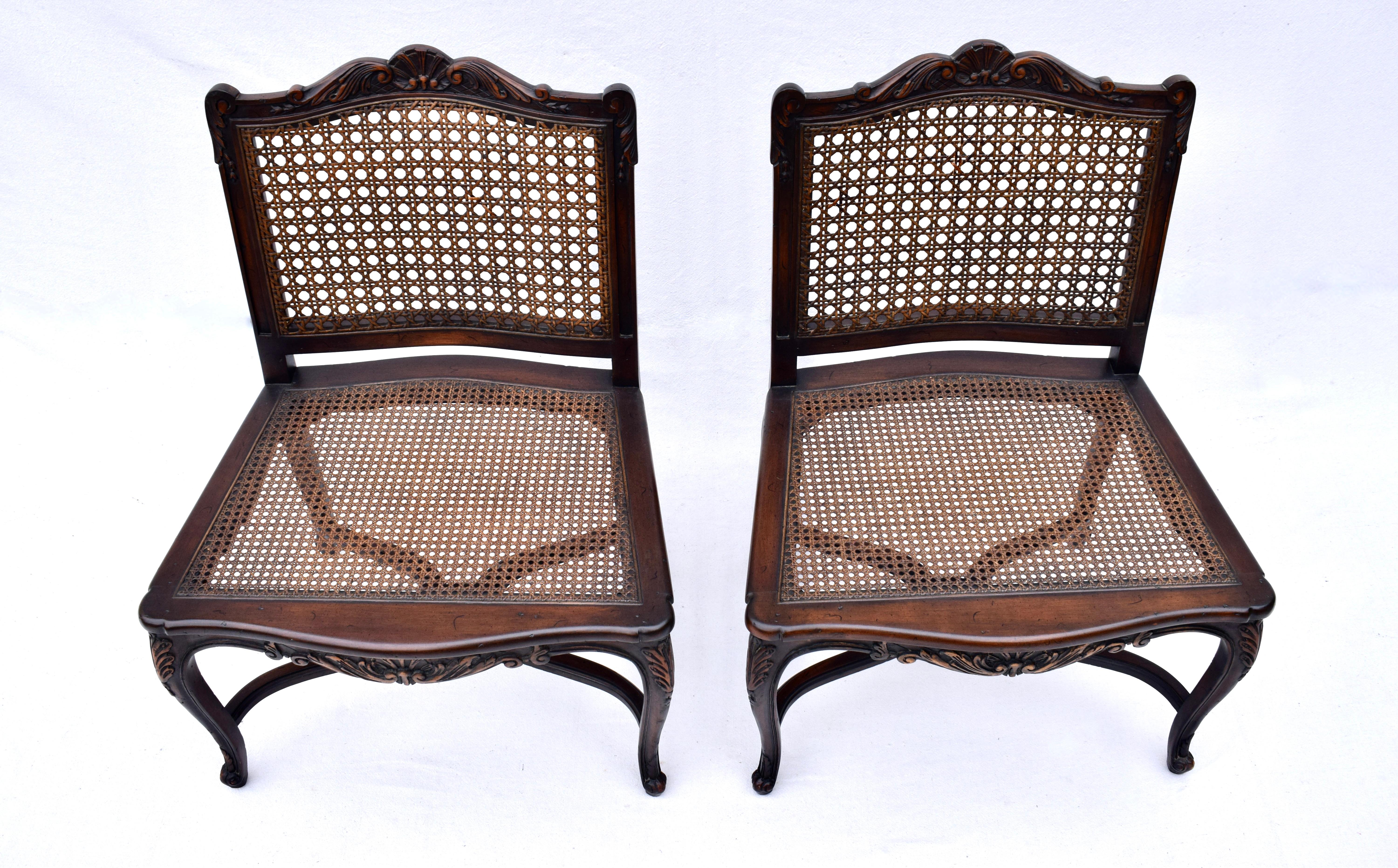 French Louis XV Style Caned Slipper Chairs For Sale