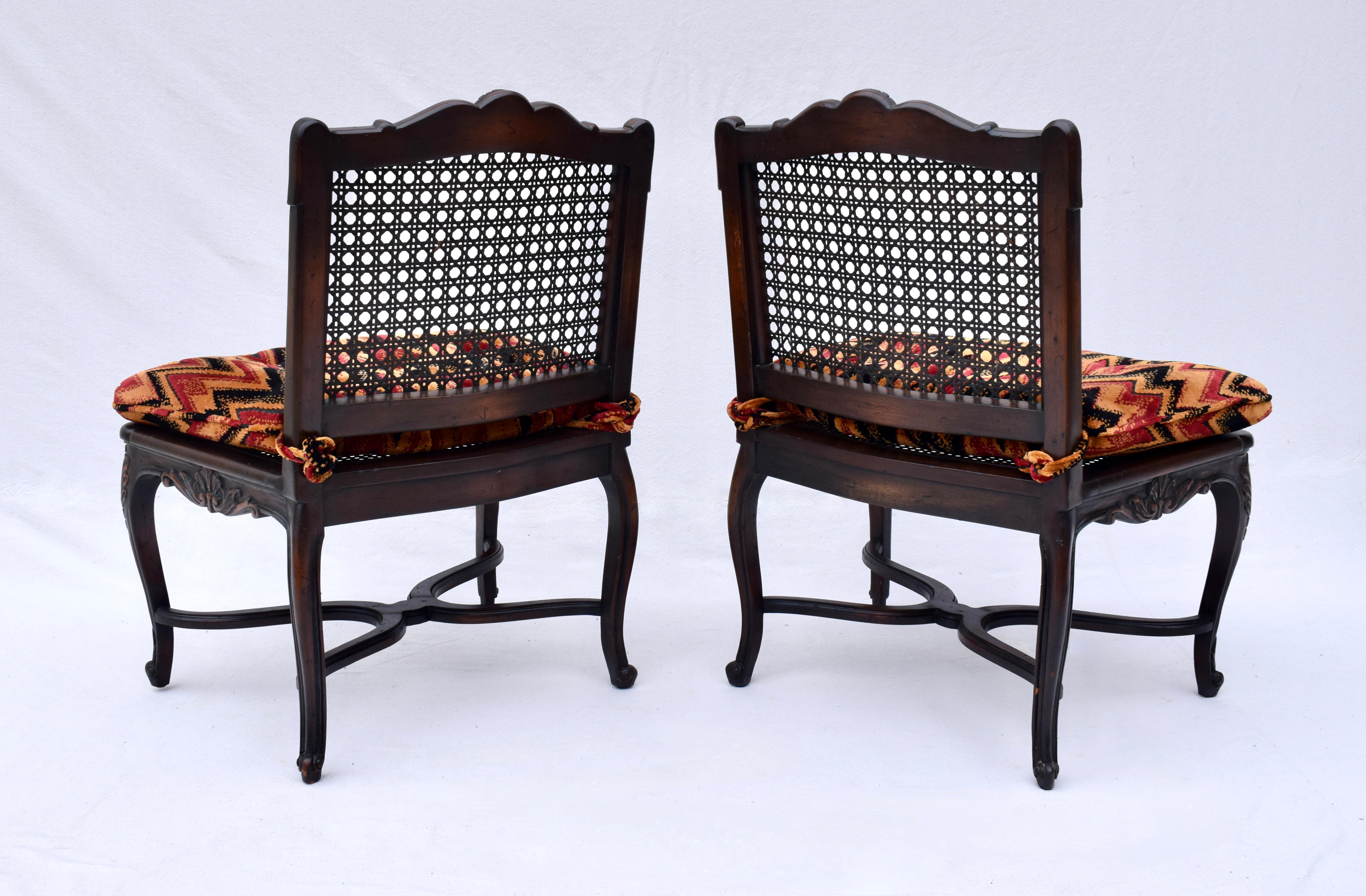 Velvet Louis XV Style Caned Slipper Chairs For Sale