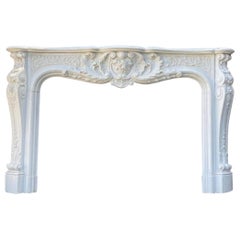 Louis XV Style Carrara Marble Fireplace, Circa 1970