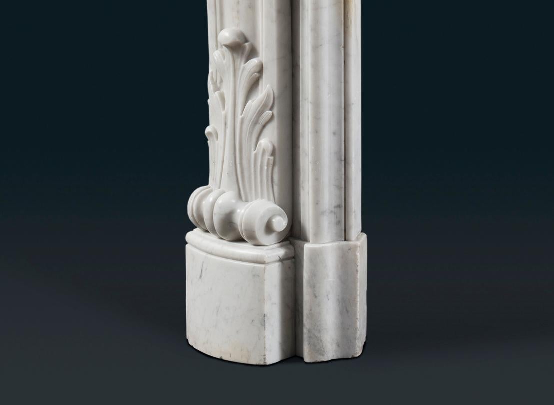 French Louis XV Style Carrara Marble Fireplace Surround in the Rococo Manner For Sale