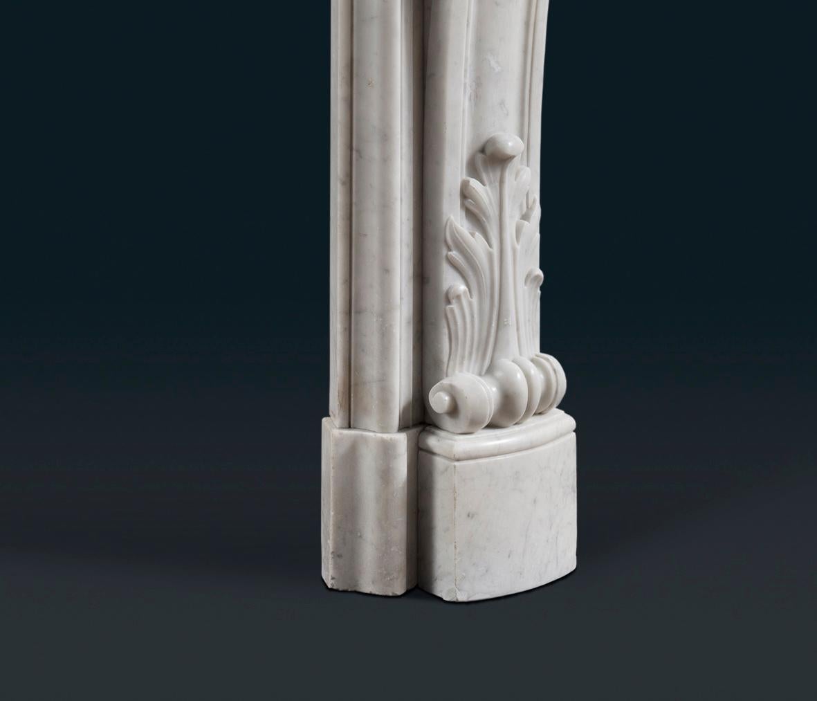 Louis XV Style Carrara Marble Fireplace Surround in the Rococo Manner For Sale 1
