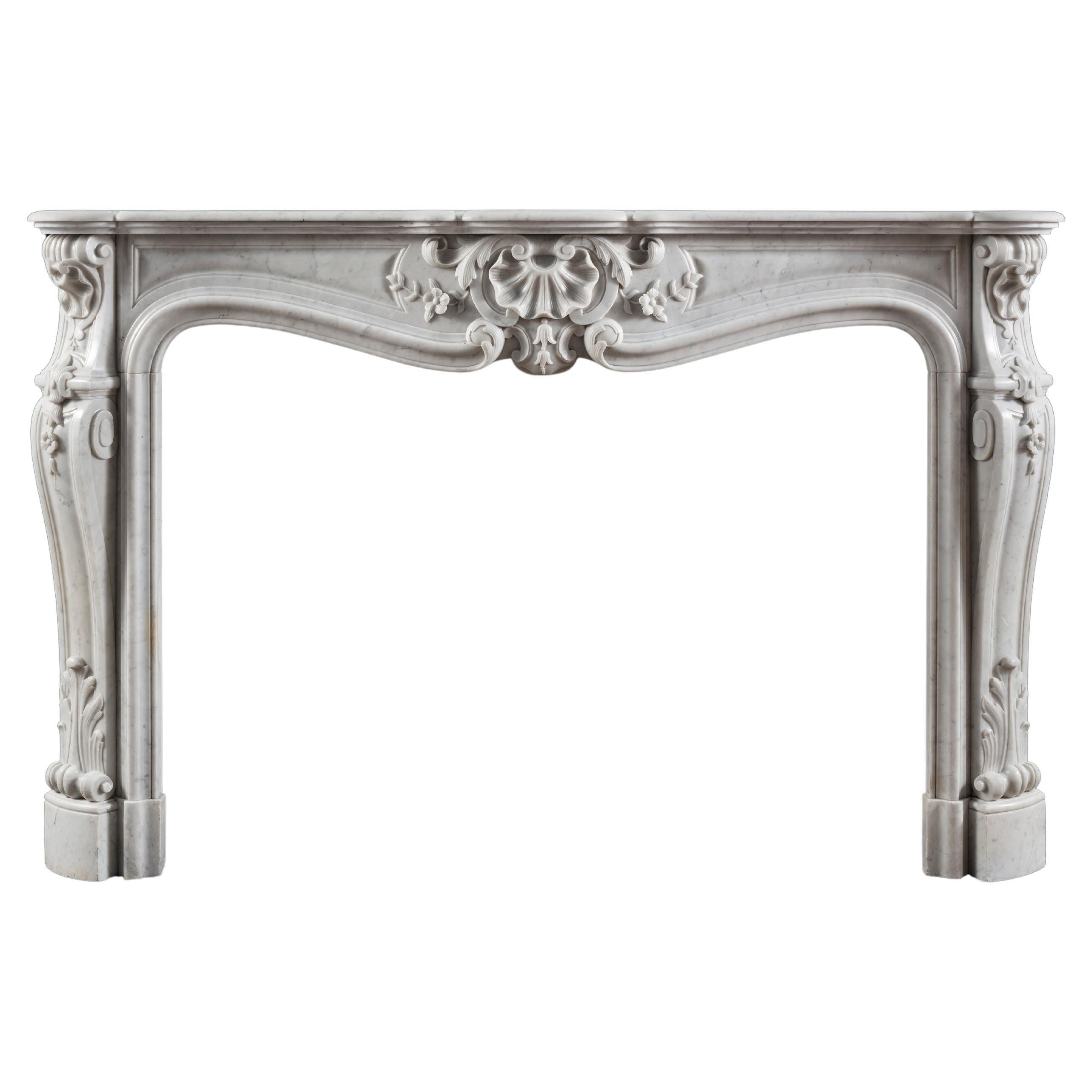 Louis XV Style Carrara Marble Fireplace Surround in the Rococo Manner For Sale